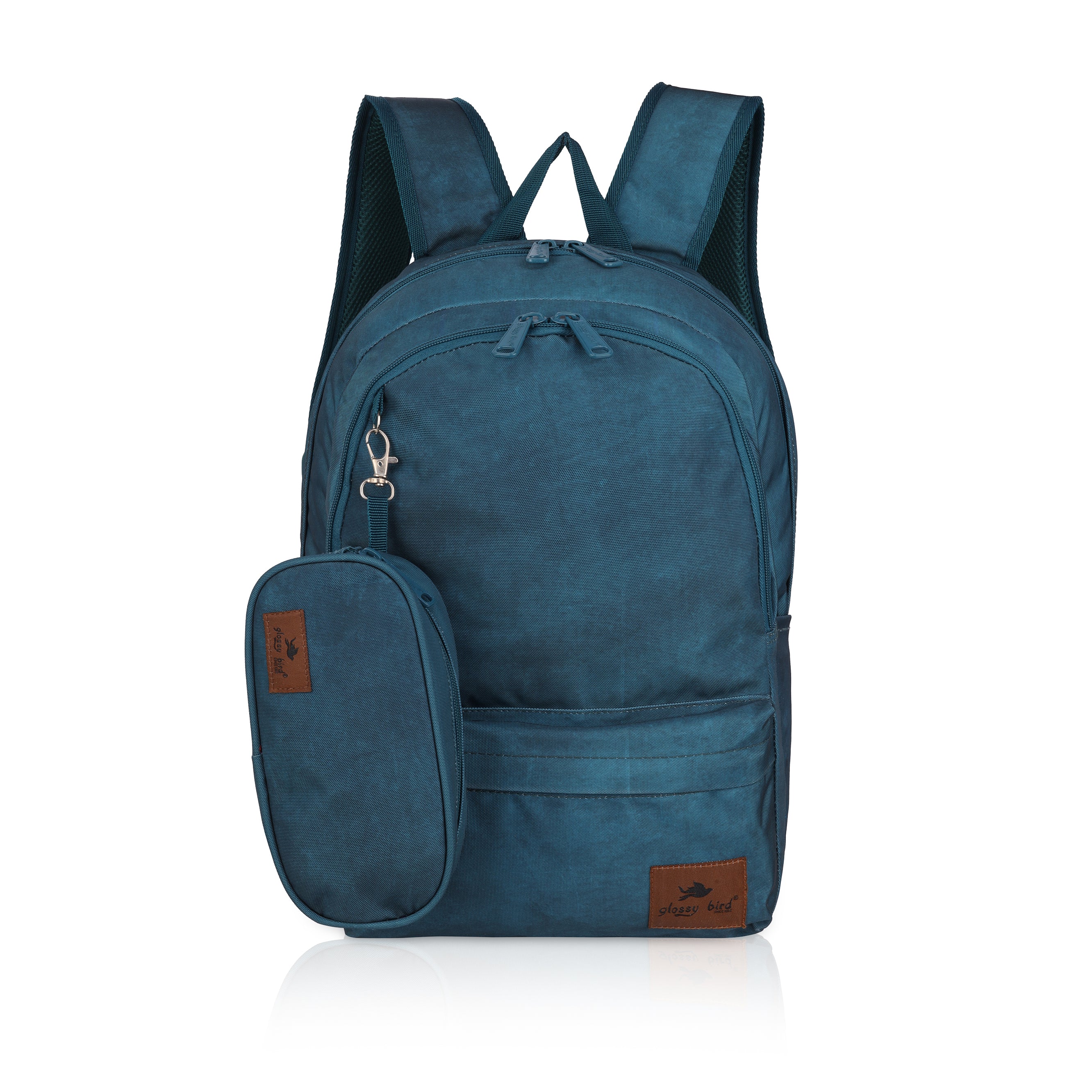 Echo Boomers Glossy Bird Backpack by Echo Boomers – Water-Resistant Bag with 3 Compartments, Bottle Holder, Padded Straps & Detachable Pouch – Ideal for School & Travel (Blue)