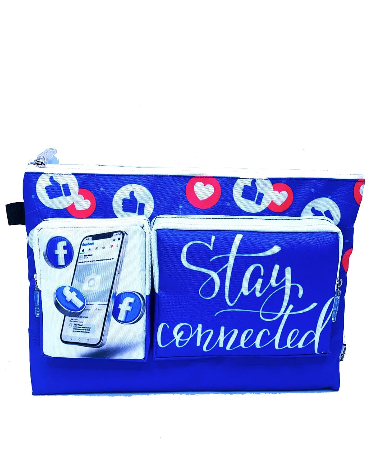 Echo Boomers Facebook Print Multi-Layer Large Capacity Bag for Kids, Keep Tablet/iPad Laptop, Documents Folder Pouch with Compartment for School Organizer