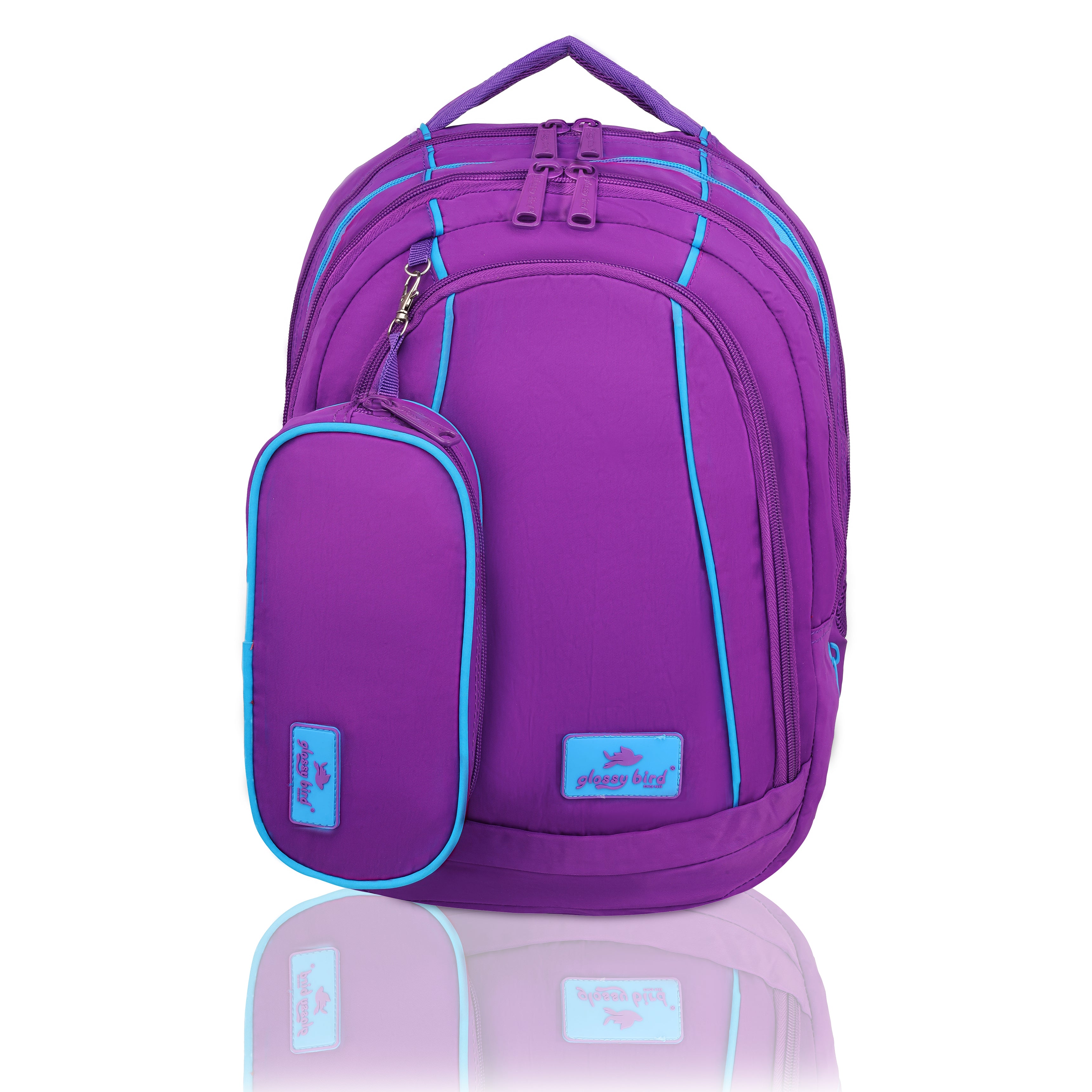 Echo Boomers Glossy Bird Backpack (PINK) – Water-Resistant Unisex Bag with 4 Compartments, Detachable Pouch, Bottle Holder & Padded Straps – School, College, Work & Travel Bag