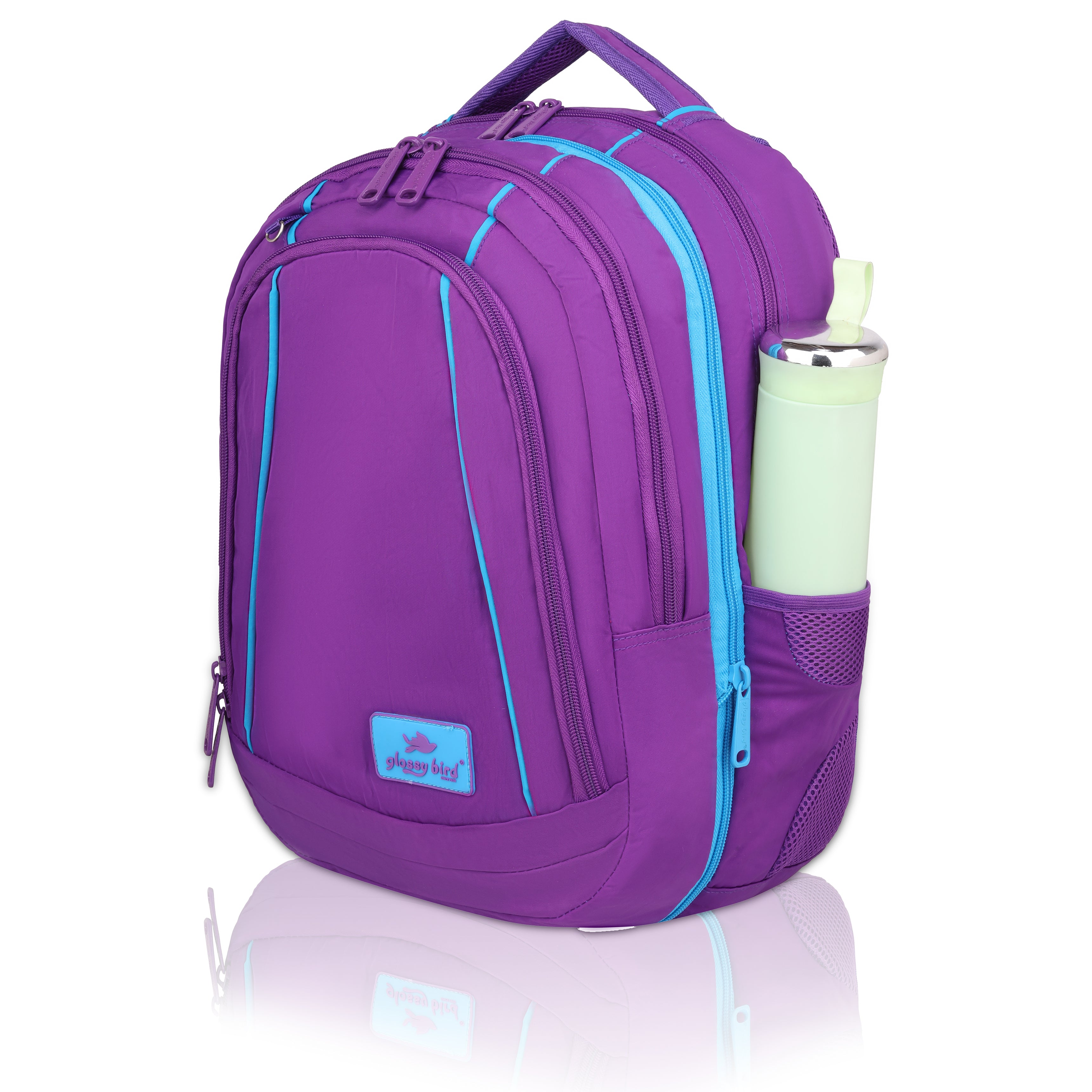 Echo Boomers Glossy Bird Backpack (PINK) – Water-Resistant Unisex Bag with 4 Compartments, Detachable Pouch, Bottle Holder & Padded Straps – School, College, Work & Travel Bag