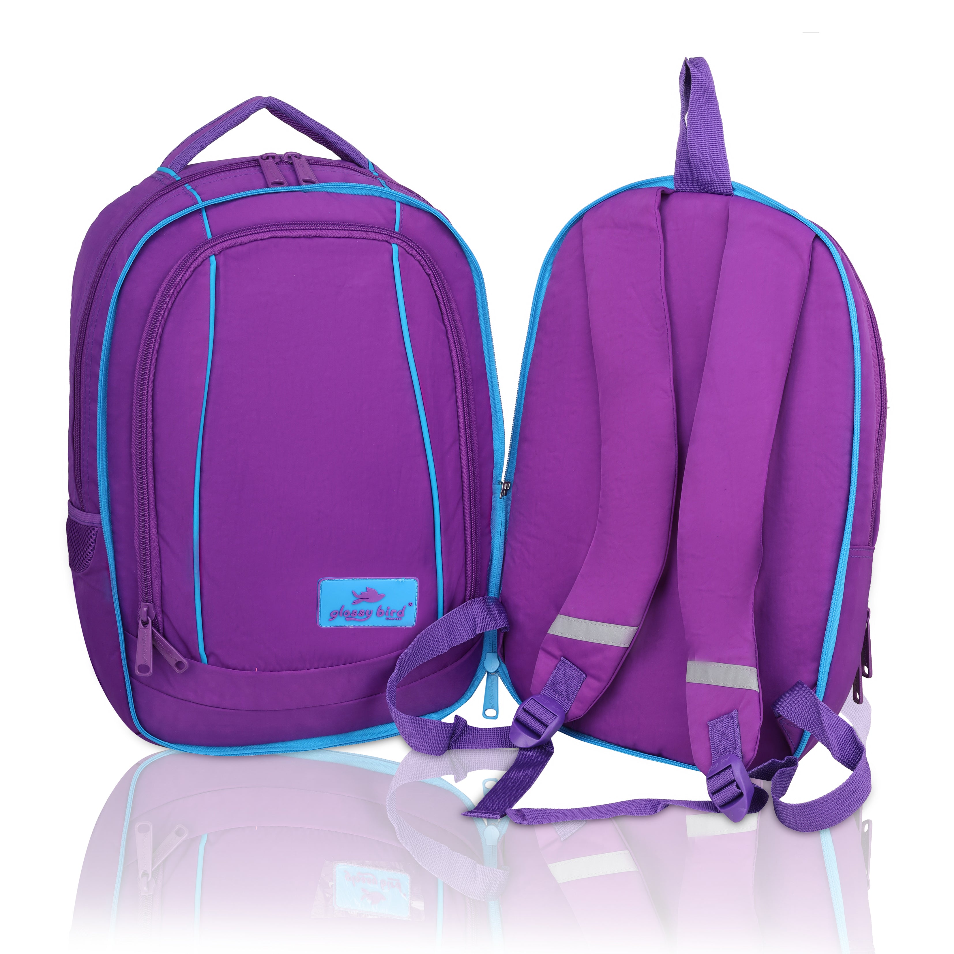 Echo Boomers Glossy Bird Backpack (PINK) – Water-Resistant Unisex Bag with 4 Compartments, Detachable Pouch, Bottle Holder & Padded Straps – School, College, Work & Travel Bag
