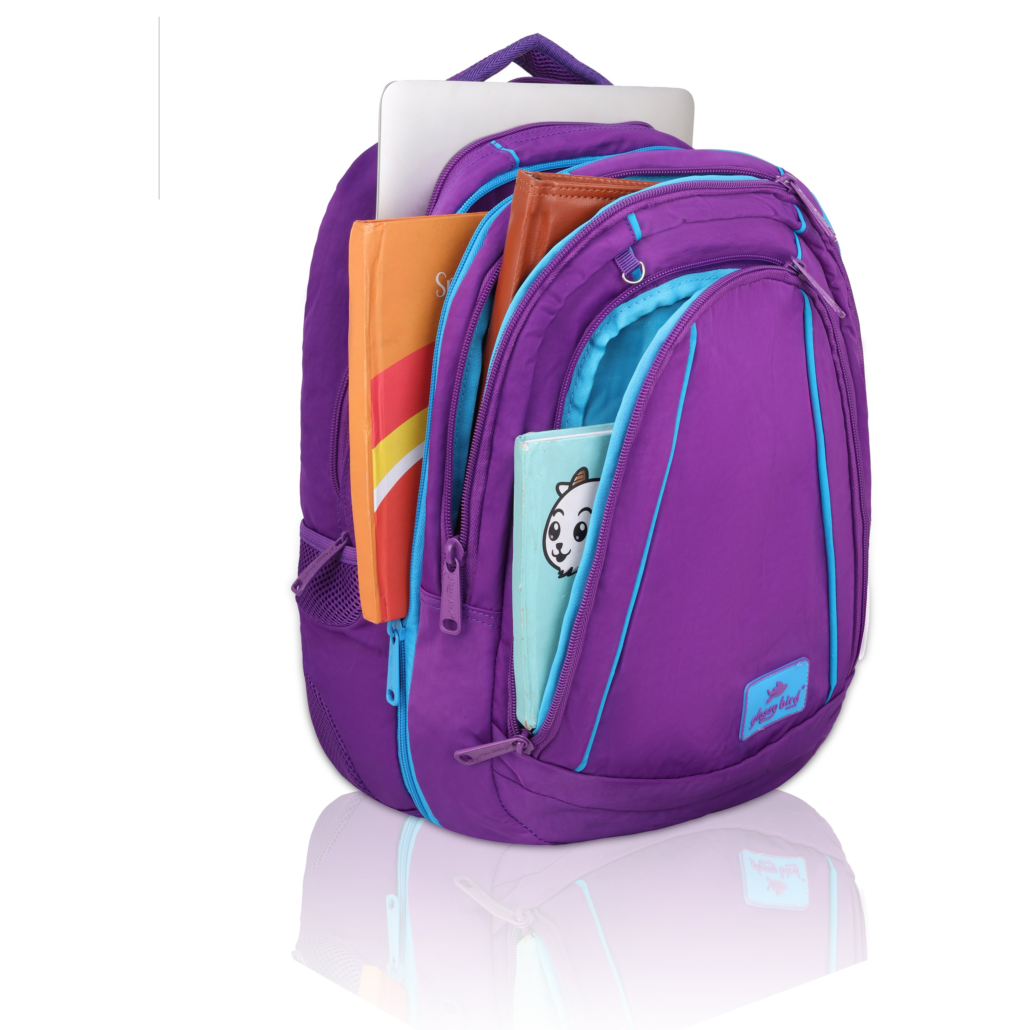 Echo Boomers Glossy Bird Backpack (PINK) – Water-Resistant Unisex Bag with 4 Compartments, Detachable Pouch, Bottle Holder & Padded Straps – School, College, Work & Travel Bag