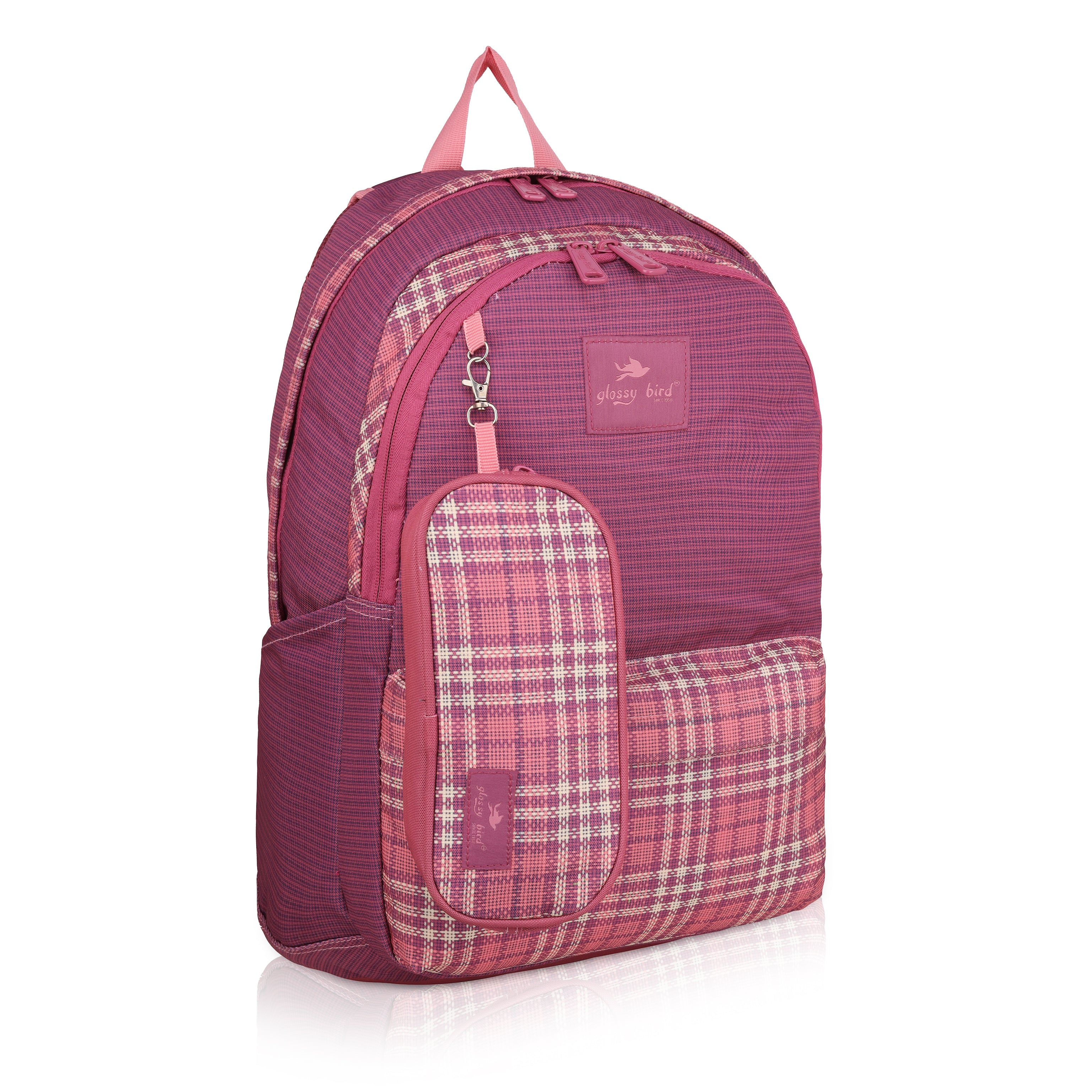 Echo Boomers Glossy Bird 21L Unisex Backpack with Pouch – Stylish Check Design, 3 Compartments, Front Pocket, Bottle Holder – Water-Resistant School, Travel, Office Bag (Yellow
