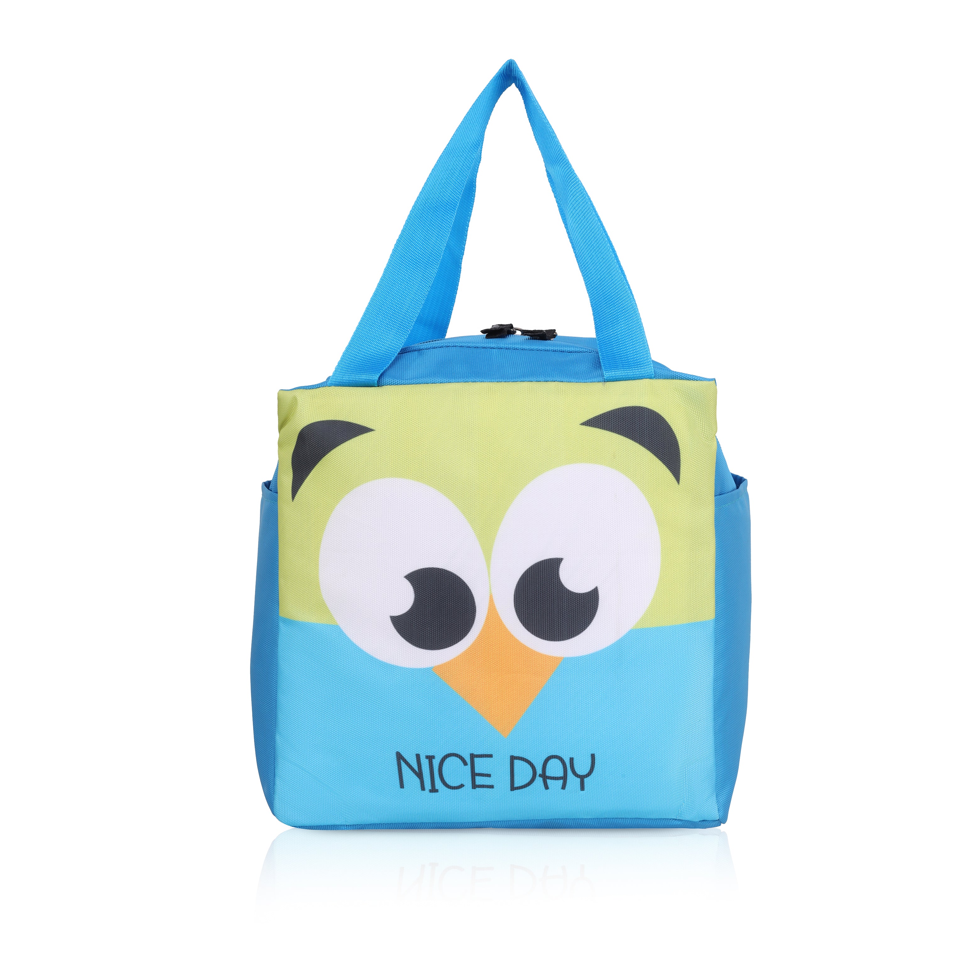 Echo Boomers Nice Day Green Bird Print Sky Blue Lunch Bag for Kids | Stylish, Lightweight & Durable | School, Travel & Picnic Use | Premium Zipper, Sturdy Handle, Easy to Clean