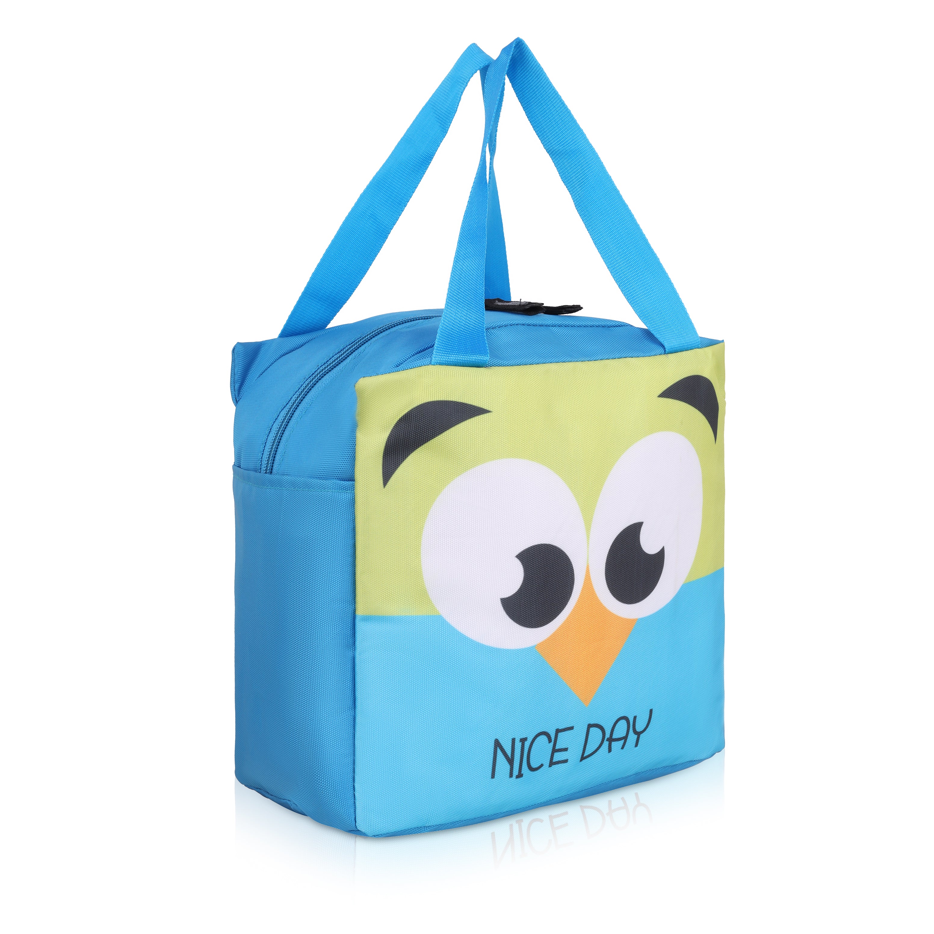 Echo Boomers Nice Day Green Bird Print Sky Blue Lunch Bag for Kids | Stylish, Lightweight & Durable | School, Travel & Picnic Use | Premium Zipper, Sturdy Handle, Easy to Clean