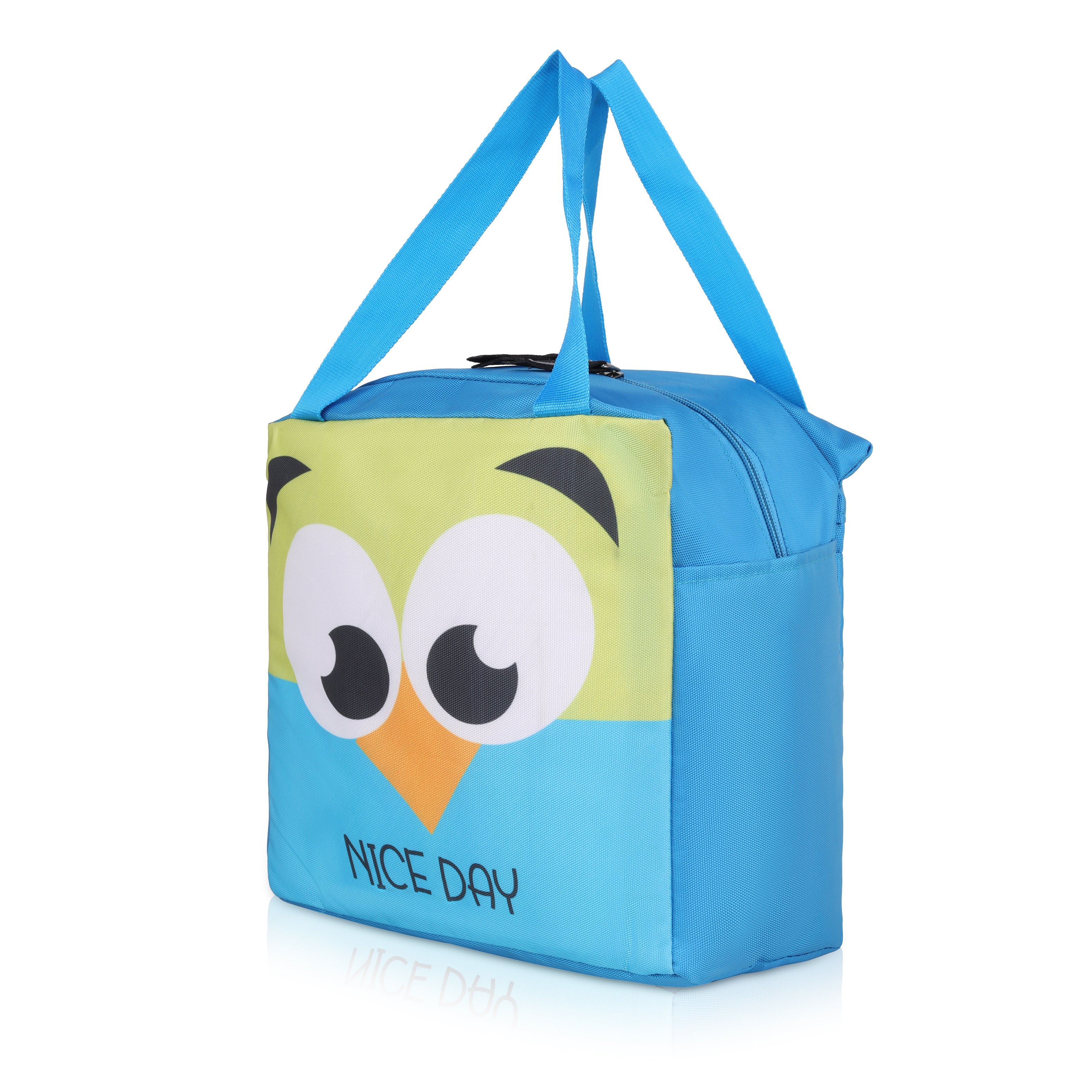 Echo Boomers Nice Day Green Bird Print Sky Blue Lunch Bag for Kids | Stylish, Lightweight & Durable | School, Travel & Picnic Use | Premium Zipper, Sturdy Handle, Easy to Clean