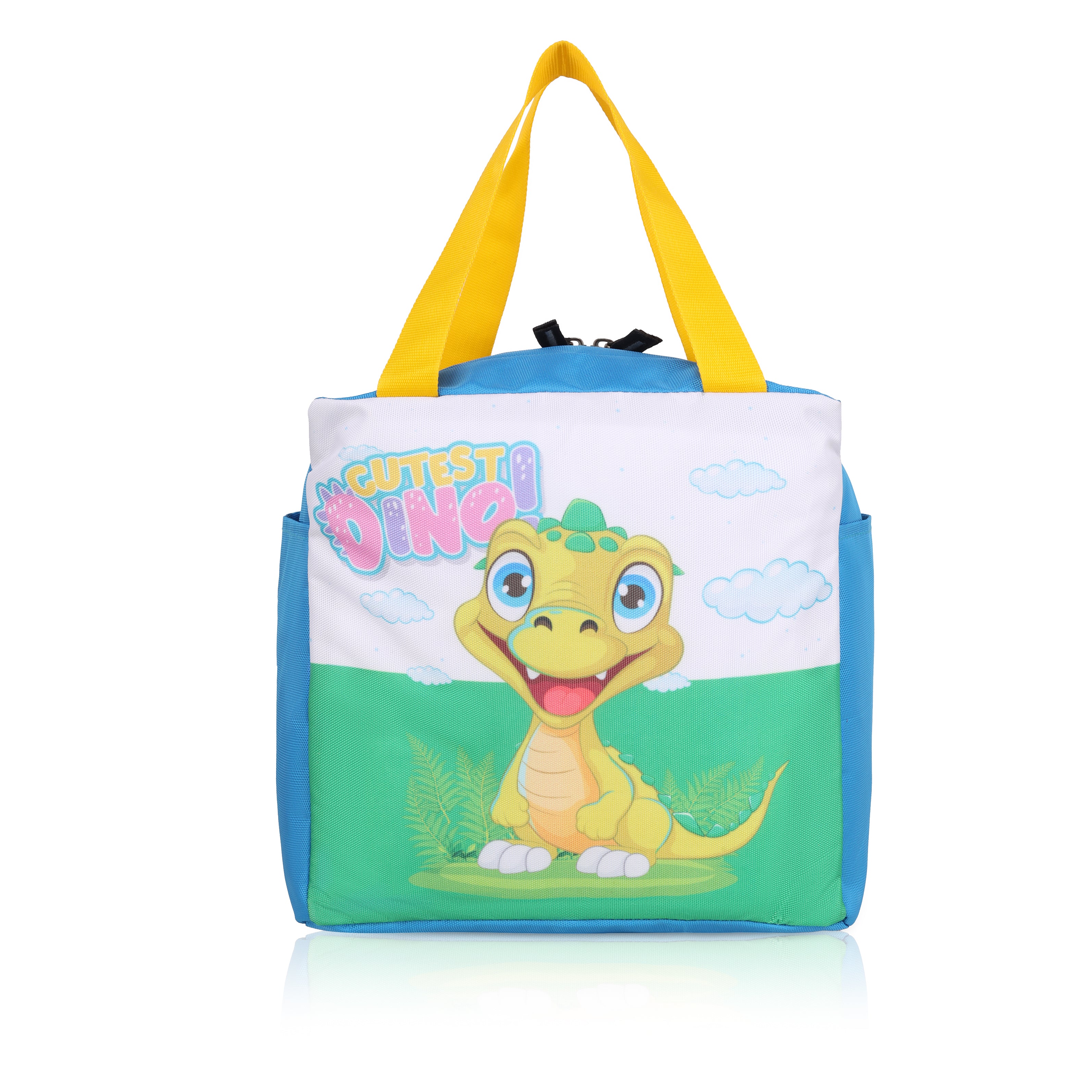Echo Boomers Cutest Dino Print Sky Blue Lunch Bag for Kids | Stylish, Lightweight & Durable | School, Travel & Picnic Use | Premium Zipper, Sturdy Handle, Easy to Clean