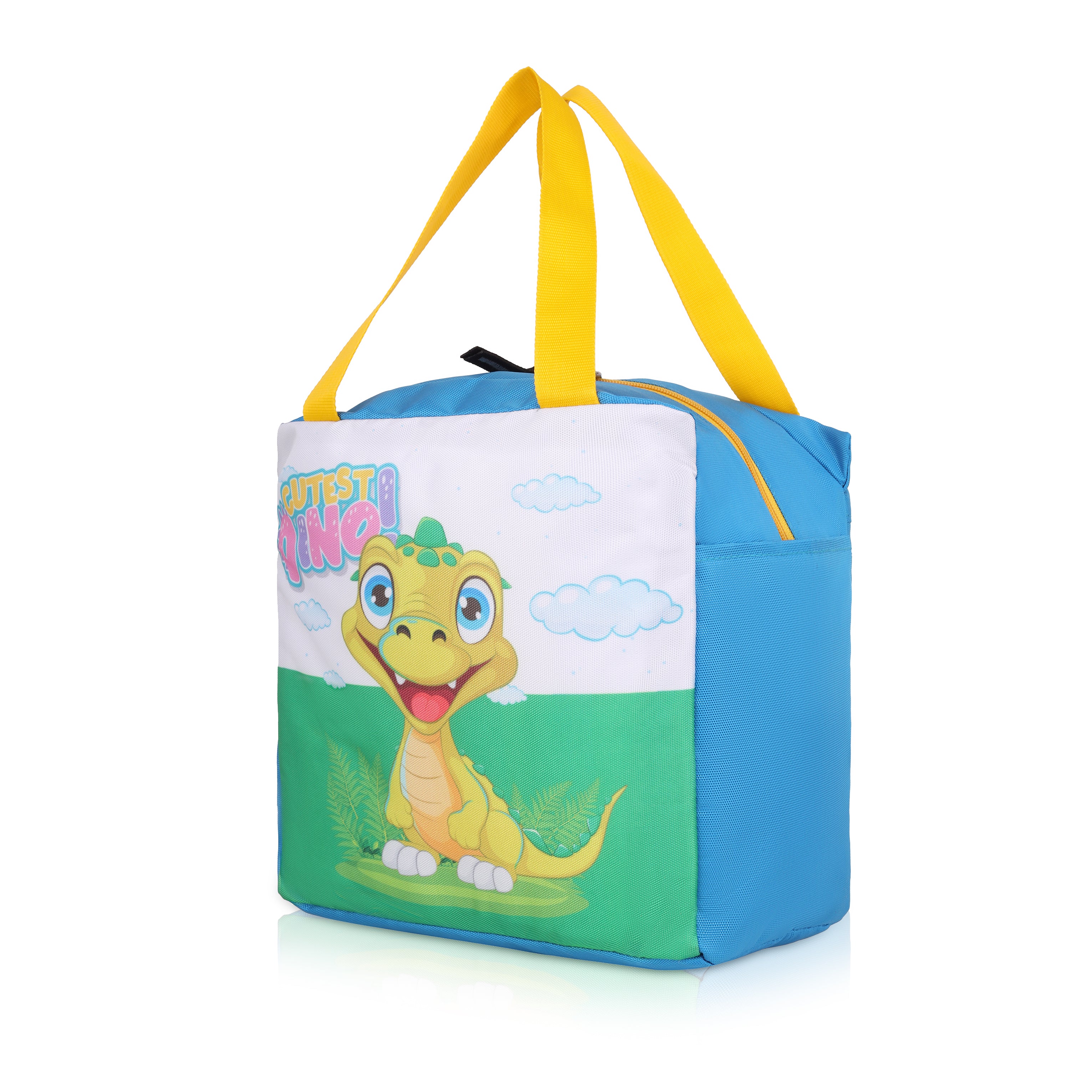 Echo Boomers Cutest Dino Print Sky Blue Lunch Bag for Kids | Stylish, Lightweight & Durable | School, Travel & Picnic Use | Premium Zipper, Sturdy Handle, Easy to Clean