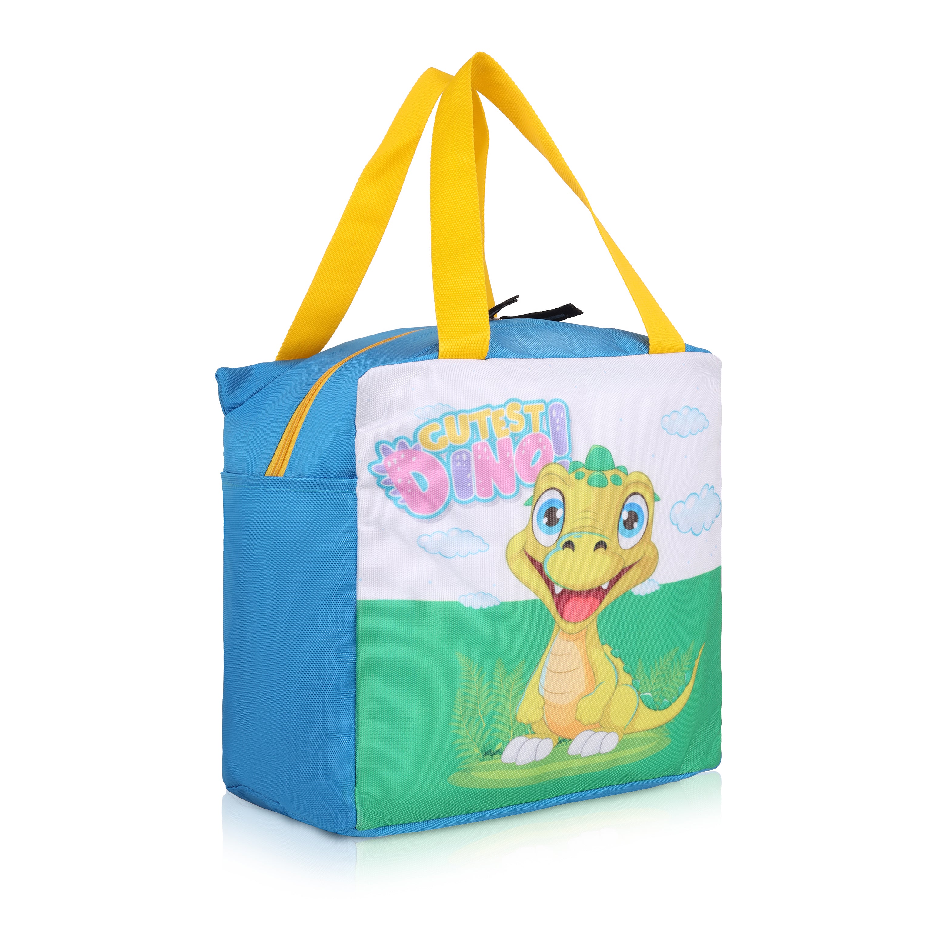 Echo Boomers Cutest Dino Print Sky Blue Lunch Bag for Kids | Stylish, Lightweight & Durable | School, Travel & Picnic Use | Premium Zipper, Sturdy Handle, Easy to Clean