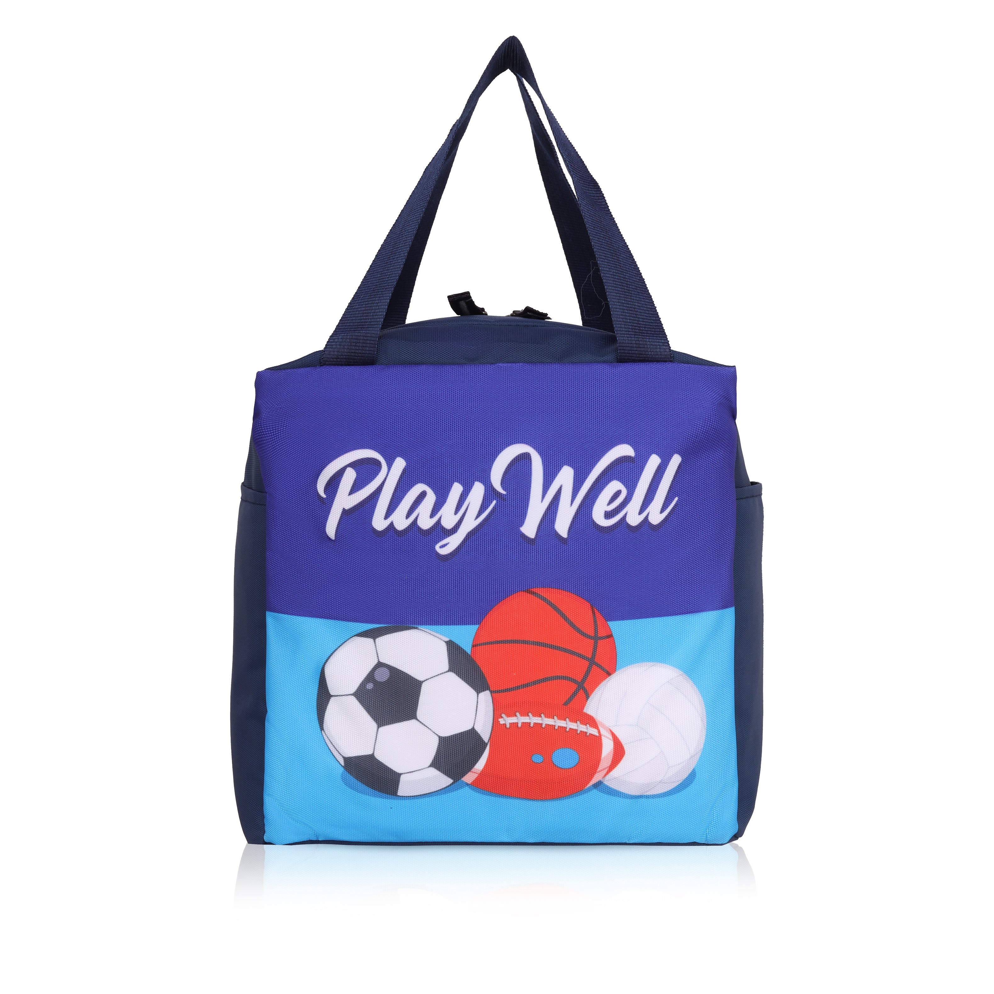 Echo Boomers Play Well Football Print Navy Lunch Bag for Kids | Stylish, Lightweight & Durable | School, Travel & Picnic Use | Premium Zipper, Sturdy Handle, Easy to Clean