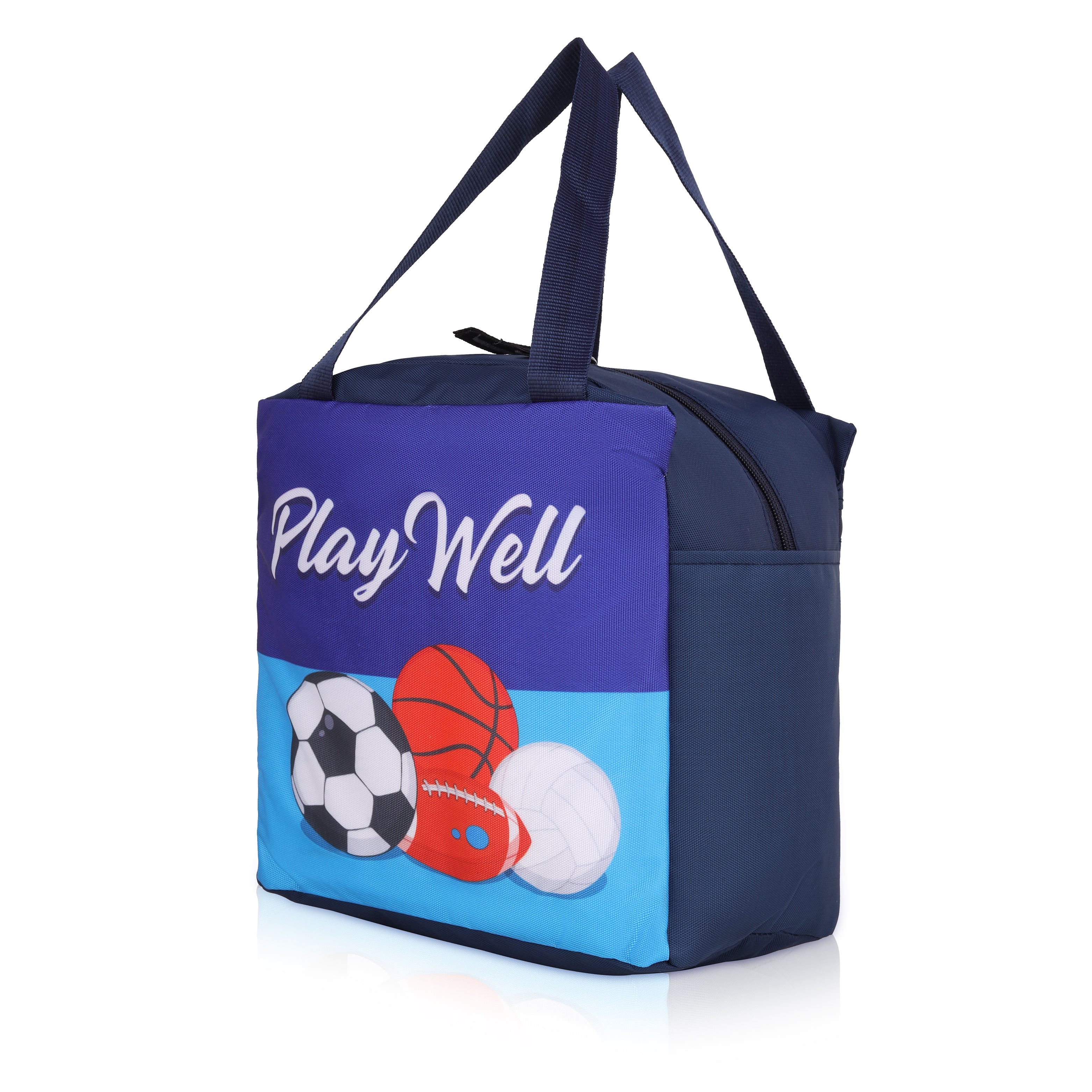 Echo Boomers Play Well Football Print Navy Lunch Bag for Kids | Stylish, Lightweight & Durable | School, Travel & Picnic Use | Premium Zipper, Sturdy Handle, Easy to Clean