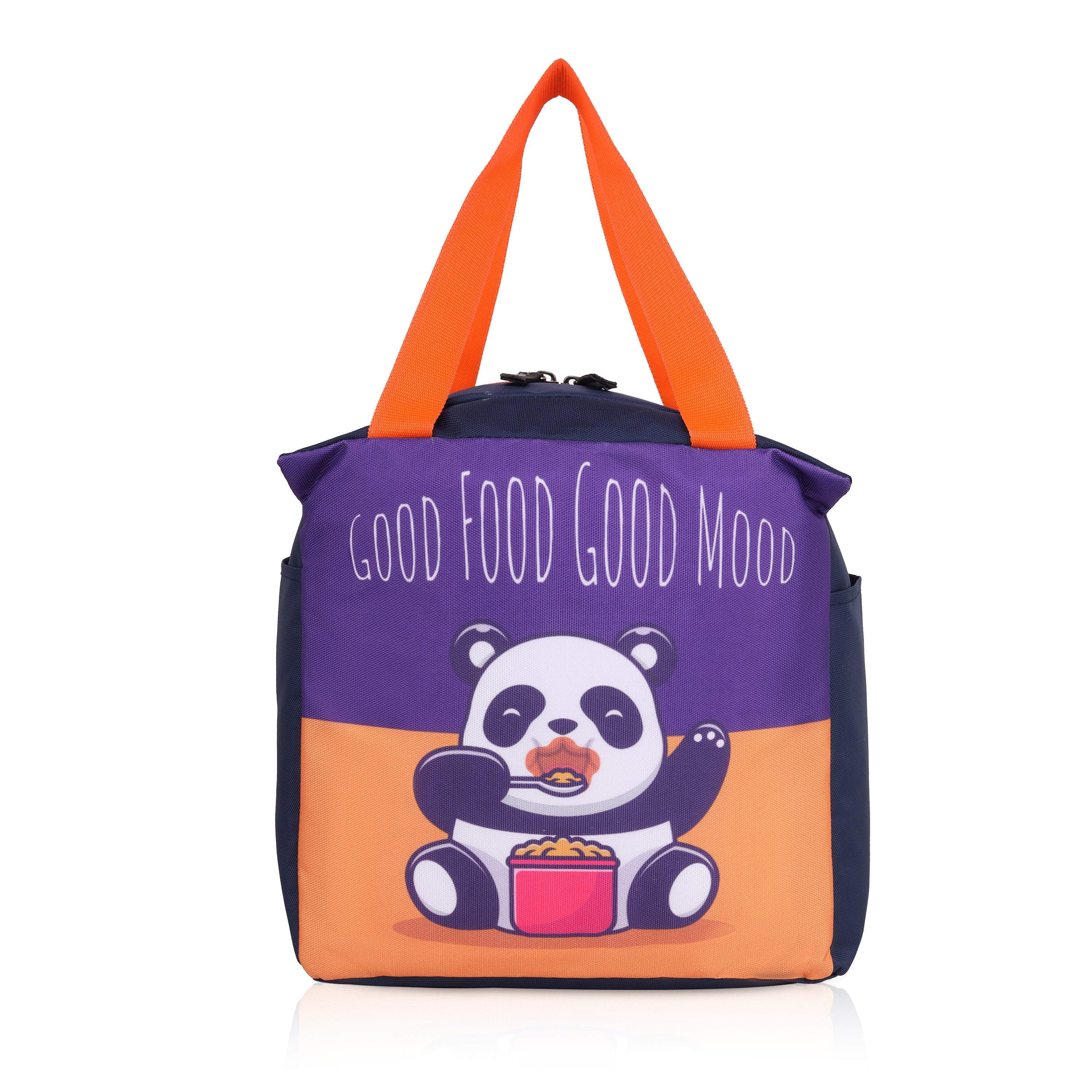 Echo Boomers Good Food Good Mood Panda Print Black Lunch Bag for Kids | Stylish, Lightweight & Durable | School, Travel & Picnic Use | Premium Zipper, Sturdy Handle, Easy to Clean