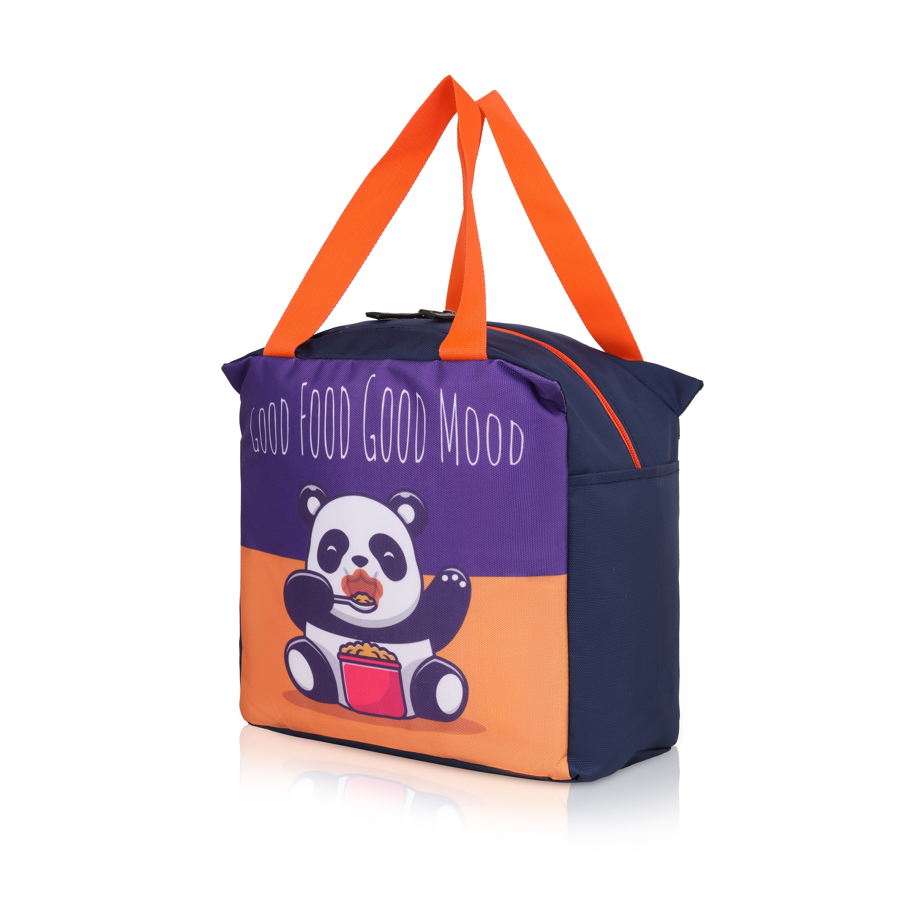 Echo Boomers Good Food Good Mood Panda Print Black Lunch Bag for Kids | Stylish, Lightweight & Durable | School, Travel & Picnic Use | Premium Zipper, Sturdy Handle, Easy to Clean