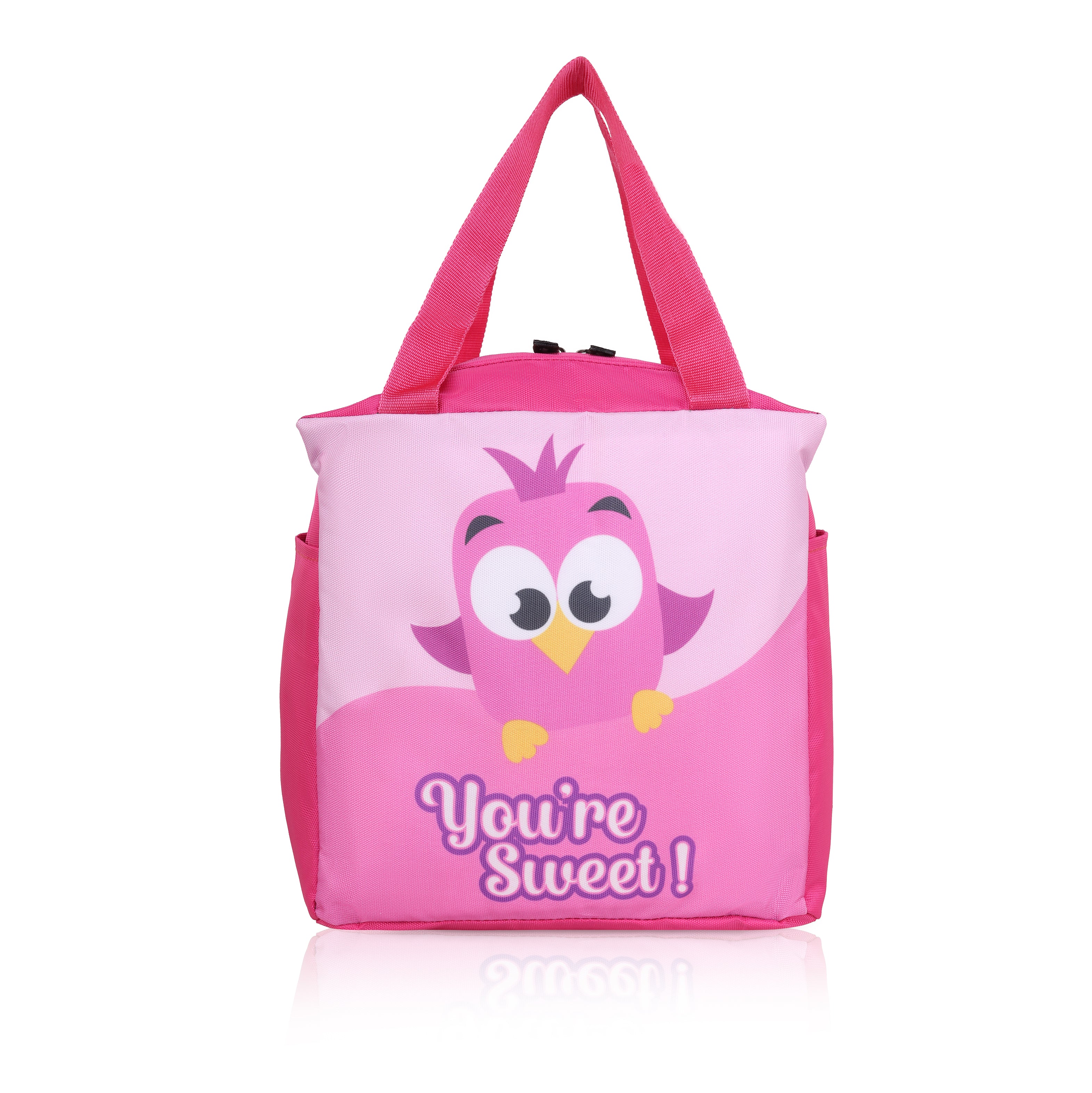 Echo Boomers You Are Sweet Pink Bird Print Lunch Bag for Kids | Stylish, Lightweight & Durable | School, Travel & Picnic Use | Premium Zipper, Sturdy Handle, Easy to Clean
