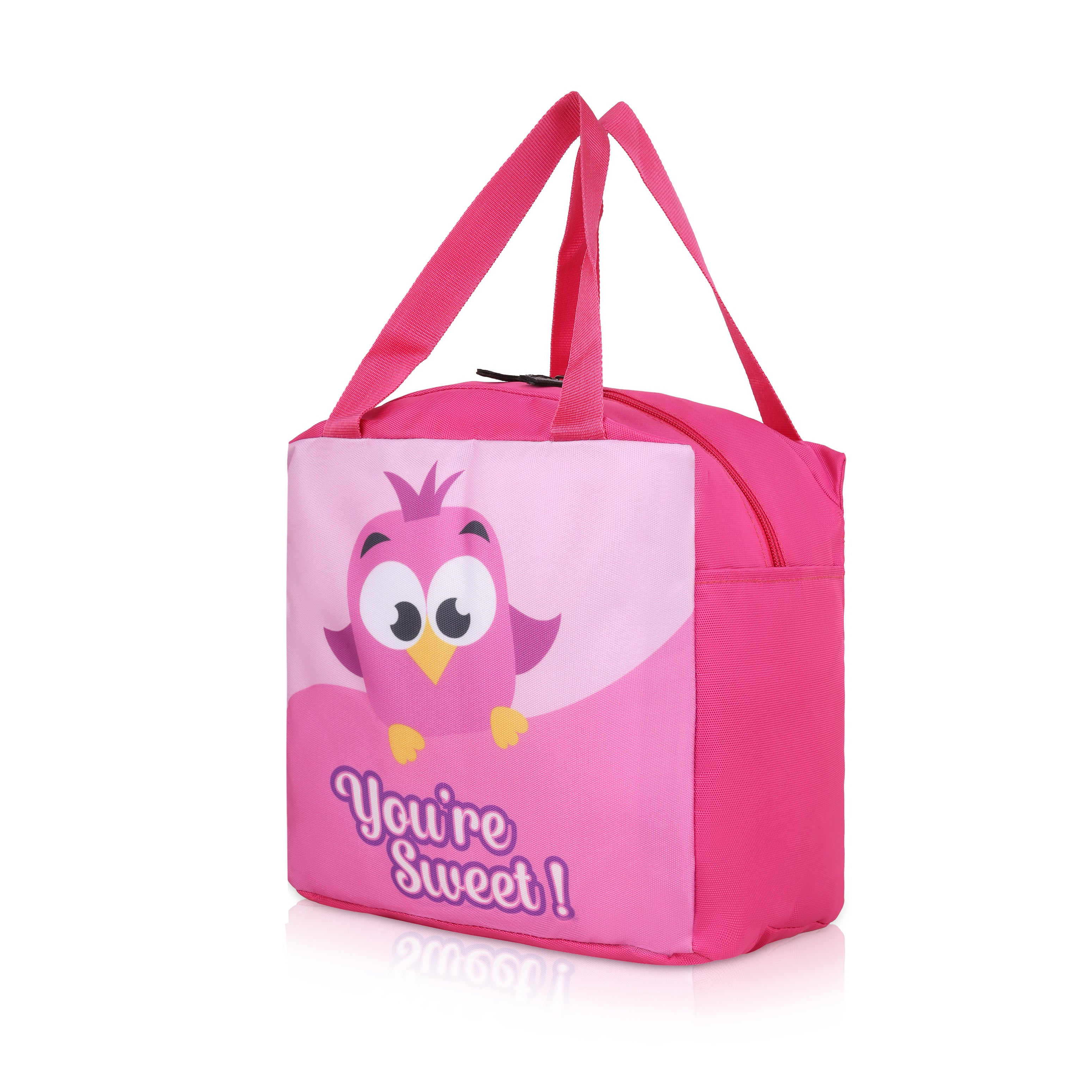 Echo Boomers You Are Sweet Pink Bird Print Lunch Bag for Kids | Stylish, Lightweight & Durable | School, Travel & Picnic Use | Premium Zipper, Sturdy Handle, Easy to Clean
