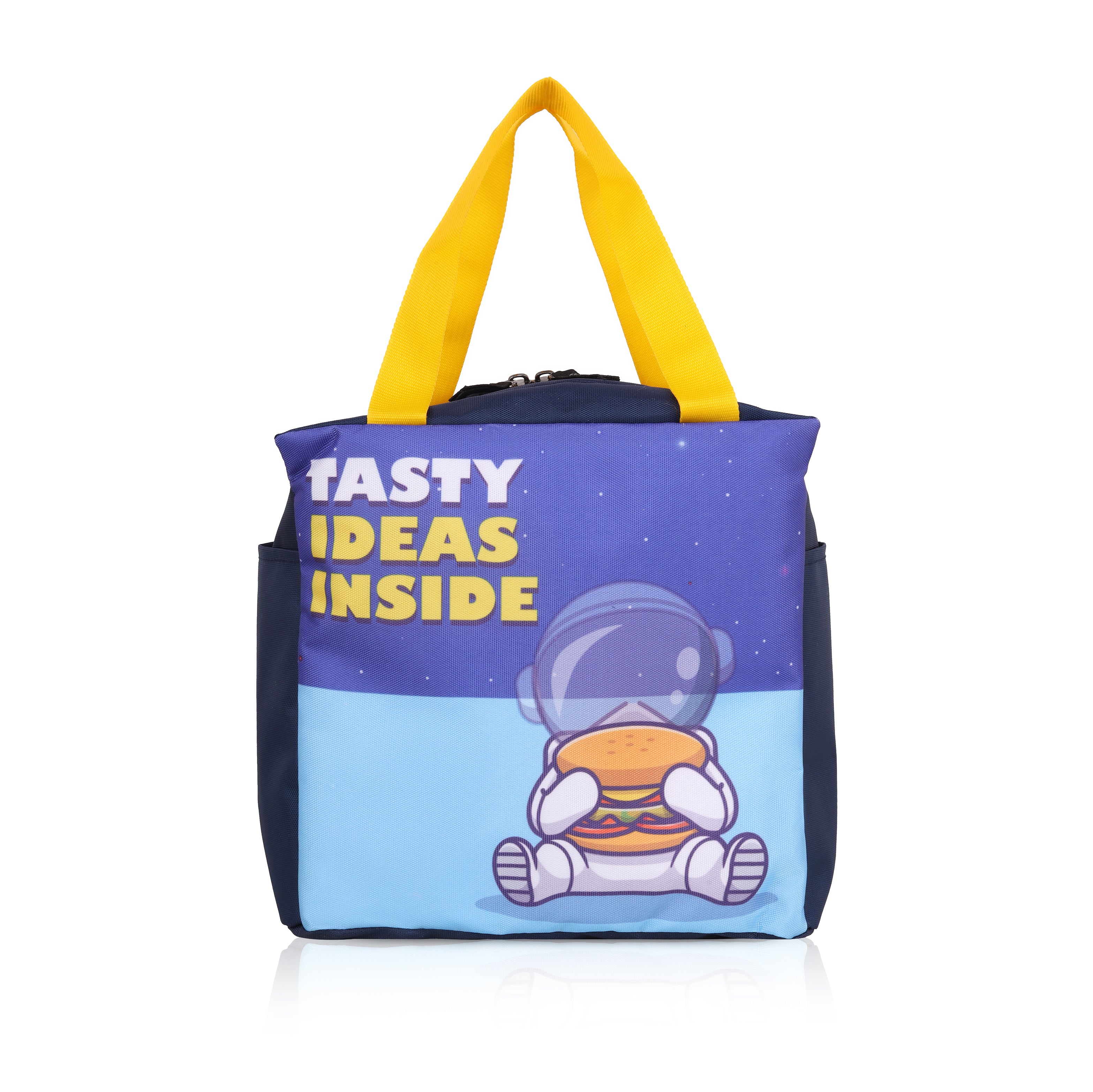 Echo Boomers Tasty Ideas Inside Spaceman Blue Lunch Bag for Kids | Stylish, Lightweight & Durable | School, Travel & Picnic Use | Sturdy Handle, Premium Zipper, Easy to Clean
