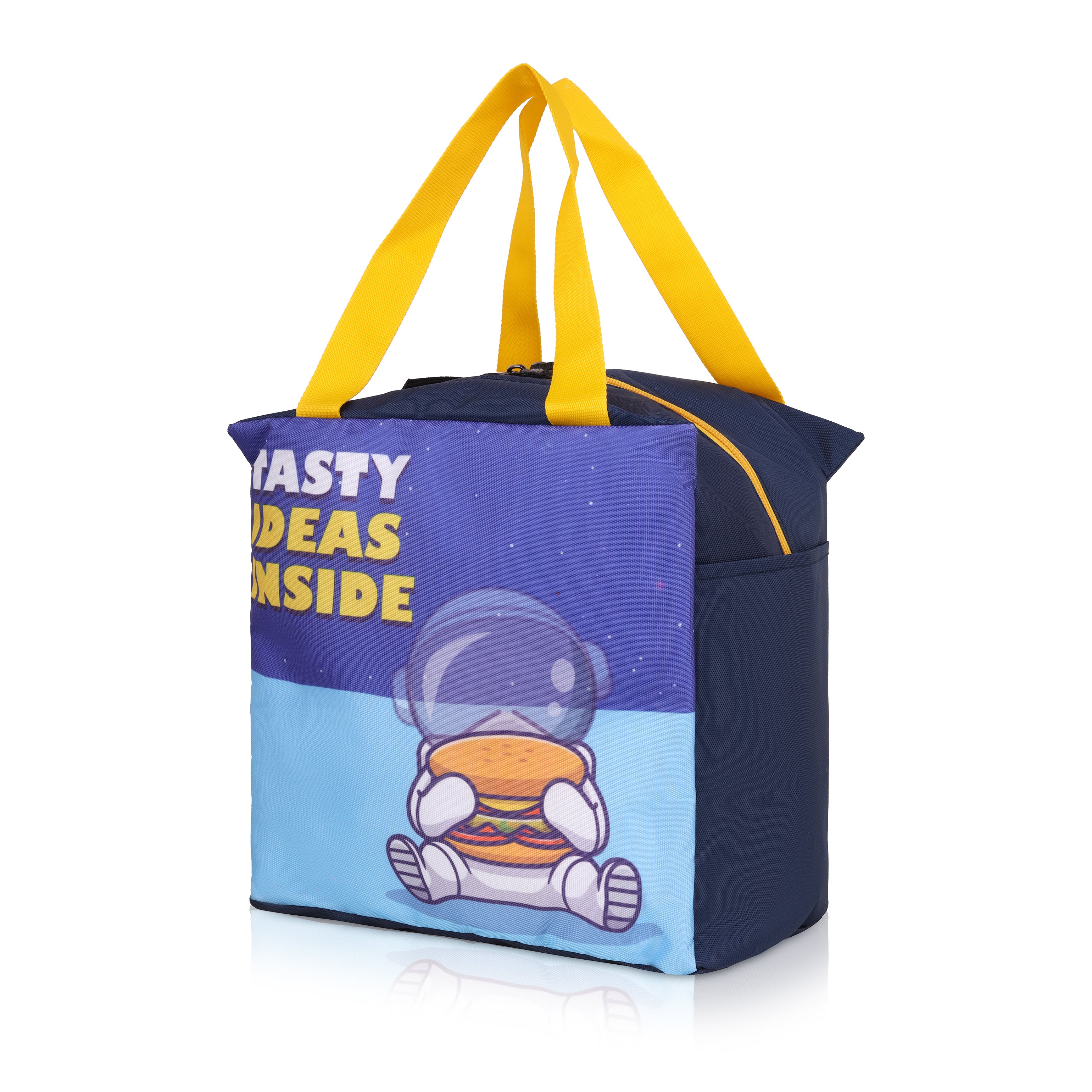 Echo Boomers Tasty Ideas Inside Spaceman Blue Lunch Bag for Kids | Stylish, Lightweight & Durable | School, Travel & Picnic Use | Sturdy Handle, Premium Zipper, Easy to Clean