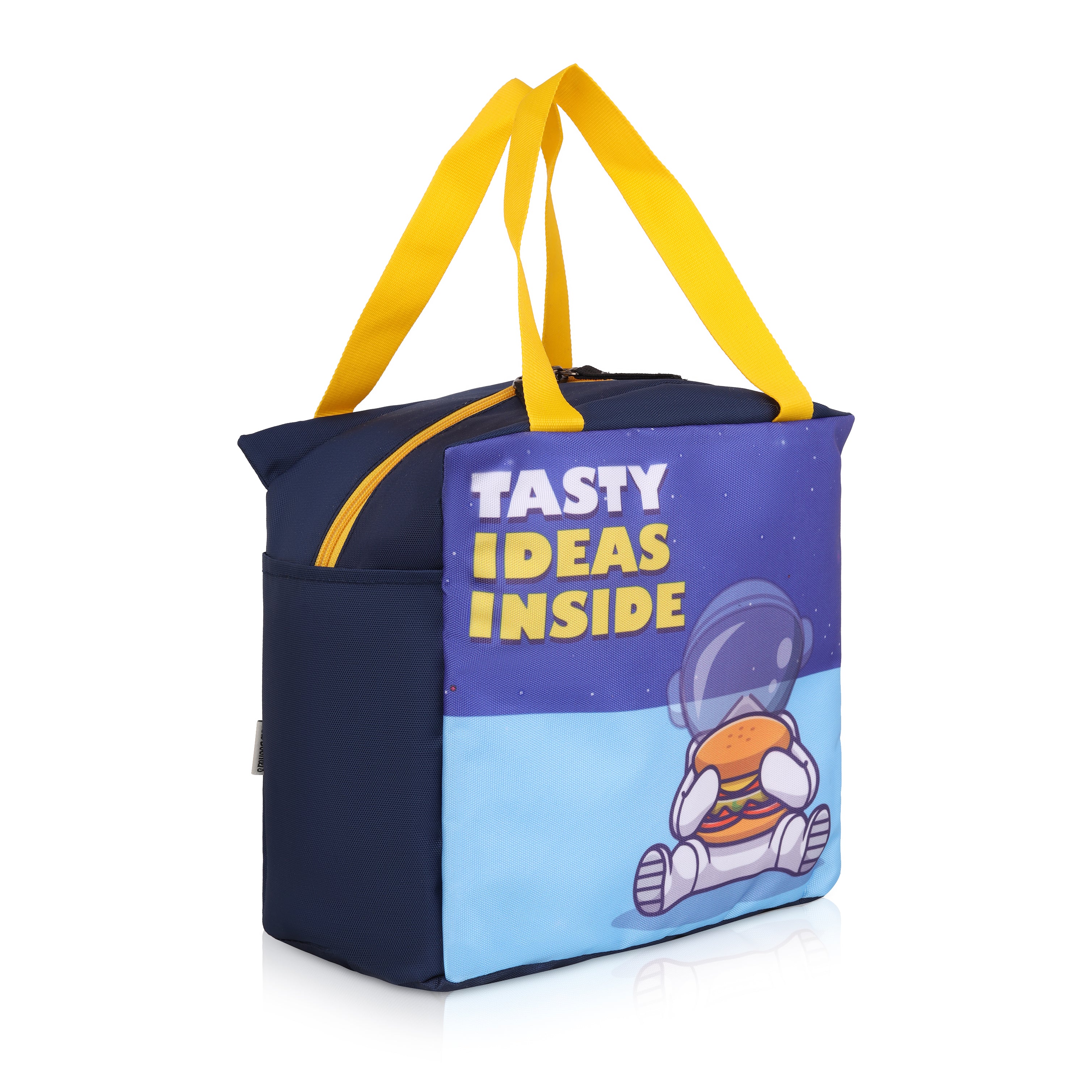 Echo Boomers Tasty Ideas Inside Spaceman Blue Lunch Bag for Kids | Stylish, Lightweight & Durable | School, Travel & Picnic Use | Sturdy Handle, Premium Zipper, Easy to Clean