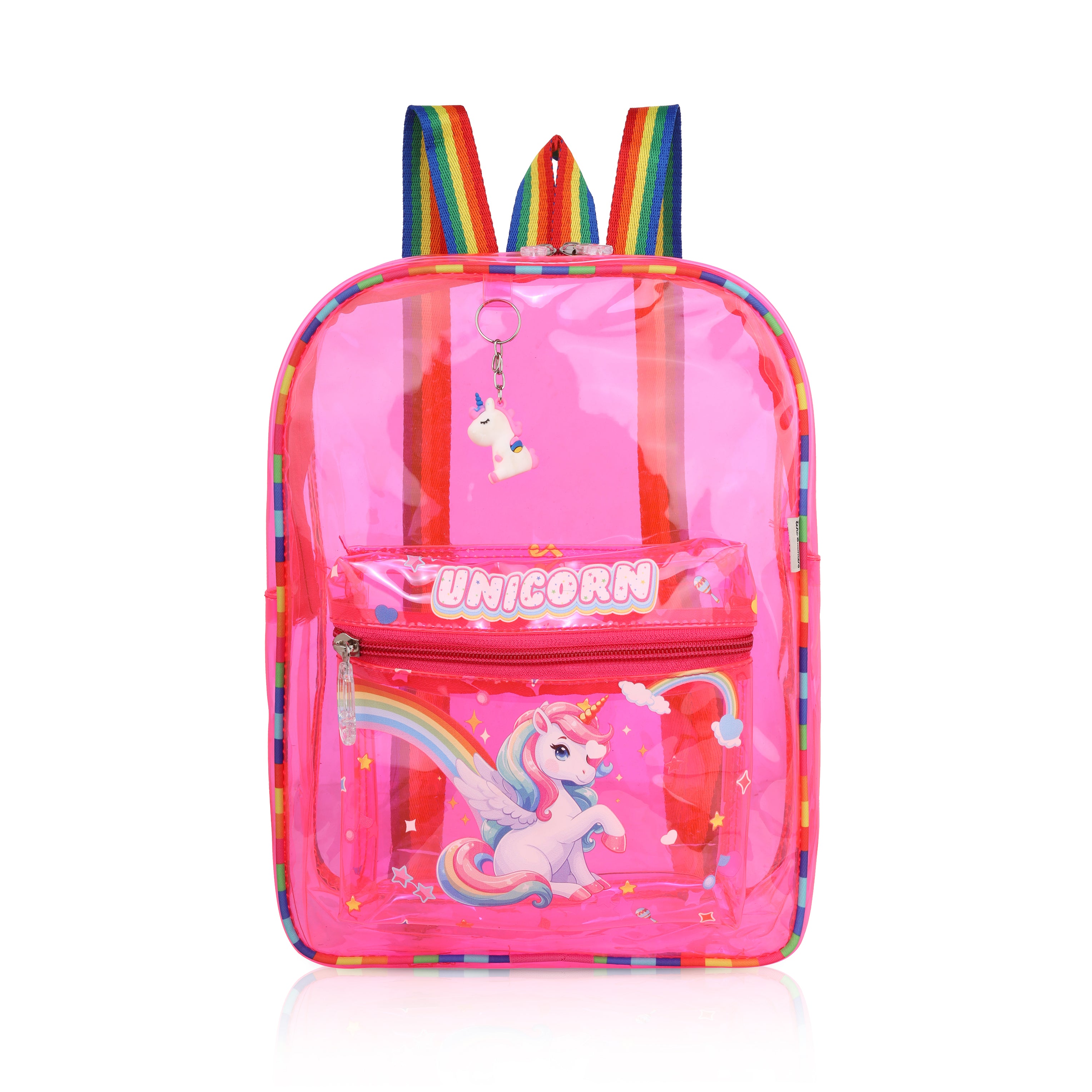Echo Boomers Pink Jelly Backpack  Stylish, Lightweight & Durable with Unicorn Print, “Unicorn” Text, Transparent Soft Plastic, Adjustable Straps, Sturdy Handle, Premium Zipper & Versatile Design for School and Play.