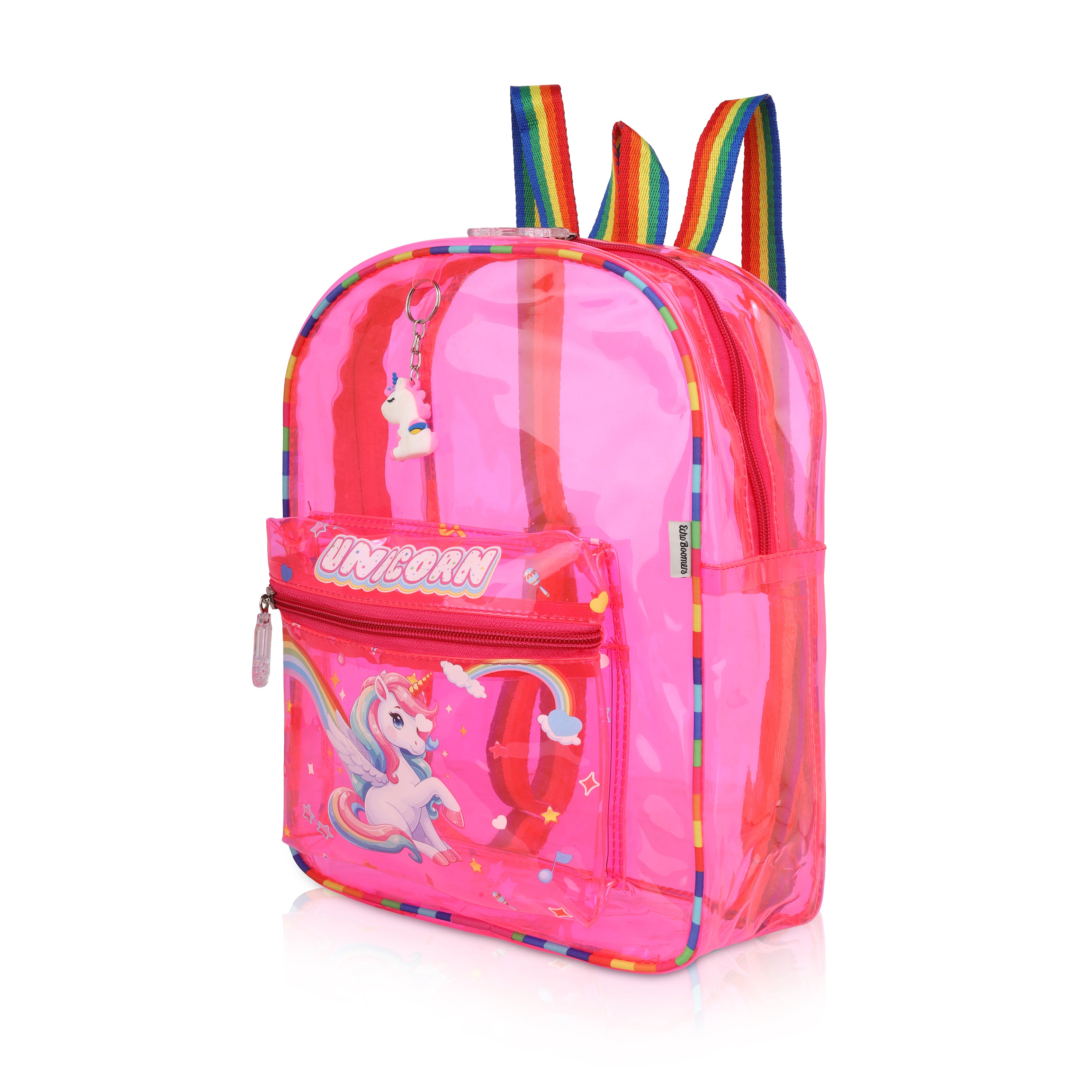 Echo Boomers Pink Jelly Backpack  Stylish, Lightweight & Durable with Unicorn Print, “Unicorn” Text, Transparent Soft Plastic, Adjustable Straps, Sturdy Handle, Premium Zipper & Versatile Design for School and Play.