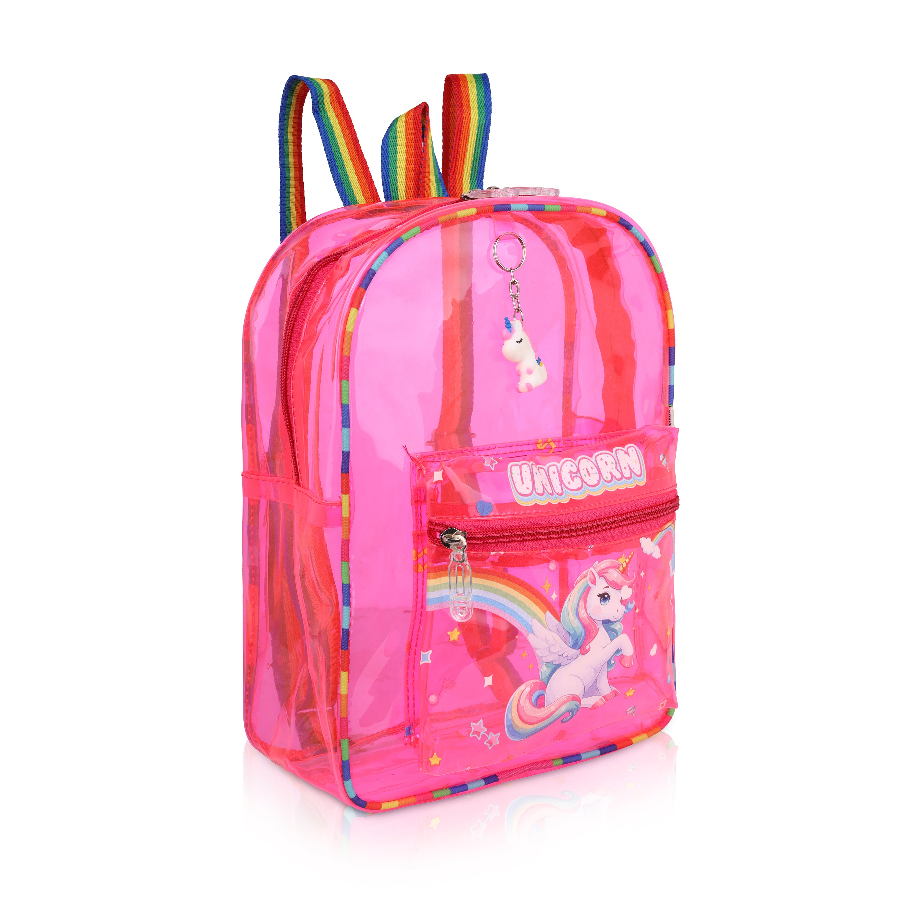 Echo Boomers Pink Jelly Backpack  Stylish, Lightweight & Durable with Unicorn Print, “Unicorn” Text, Transparent Soft Plastic, Adjustable Straps, Sturdy Handle, Premium Zipper & Versatile Design for School and Play.