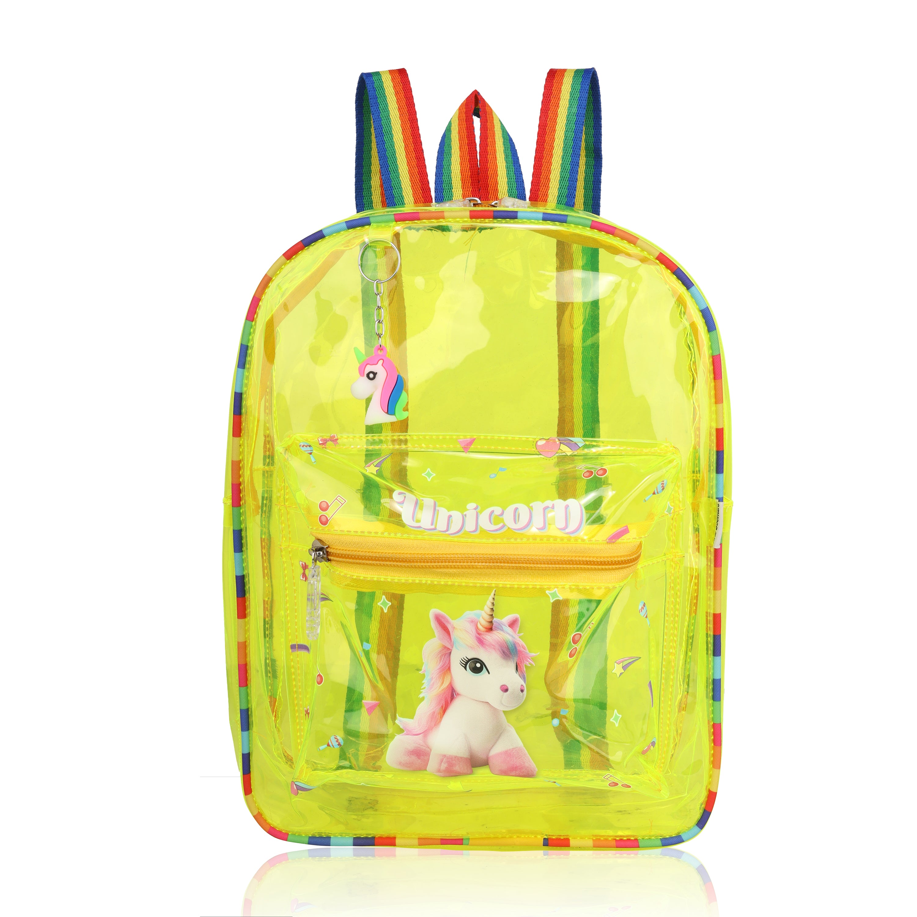 Echo Boomers Yellow Jelly Backpack Stylish, Lightweight & Durable with Unicorn Print, “Unicorn” Text, Transparent Soft Plastic, Adjustable Straps, Sturdy Handle, Premium Zipper & Versatile Design for School and Play.