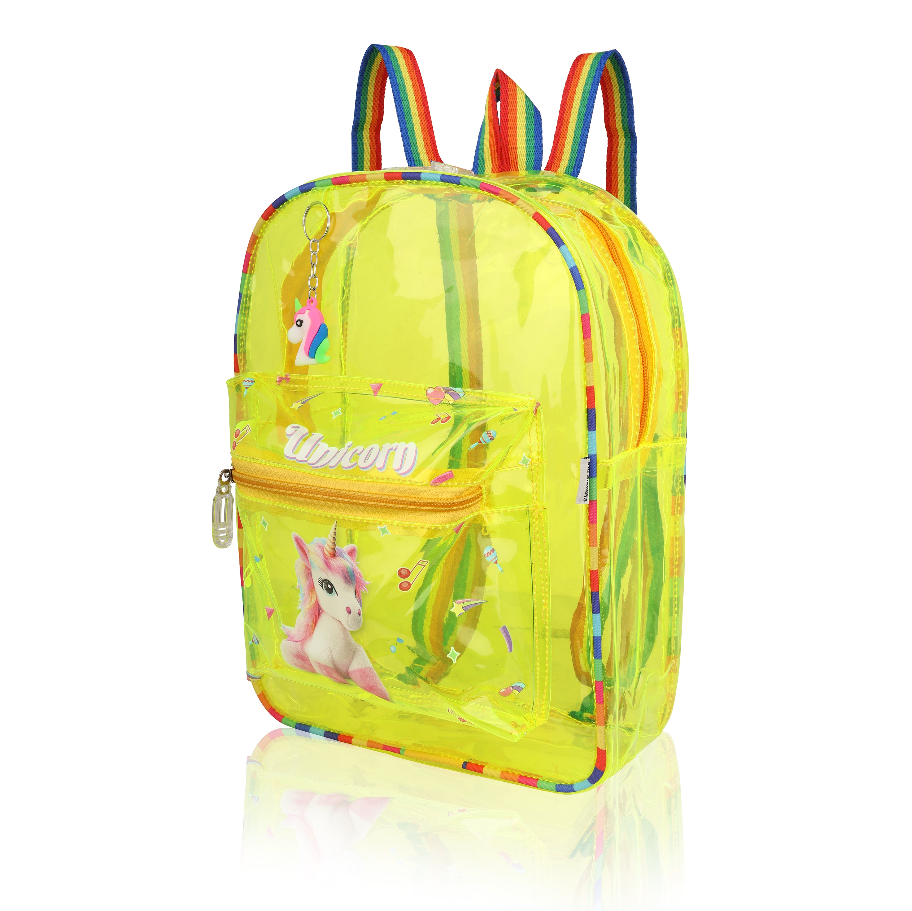 Echo Boomers Yellow Jelly Backpack Stylish, Lightweight & Durable with Unicorn Print, “Unicorn” Text, Transparent Soft Plastic, Adjustable Straps, Sturdy Handle, Premium Zipper & Versatile Design for School and Play.