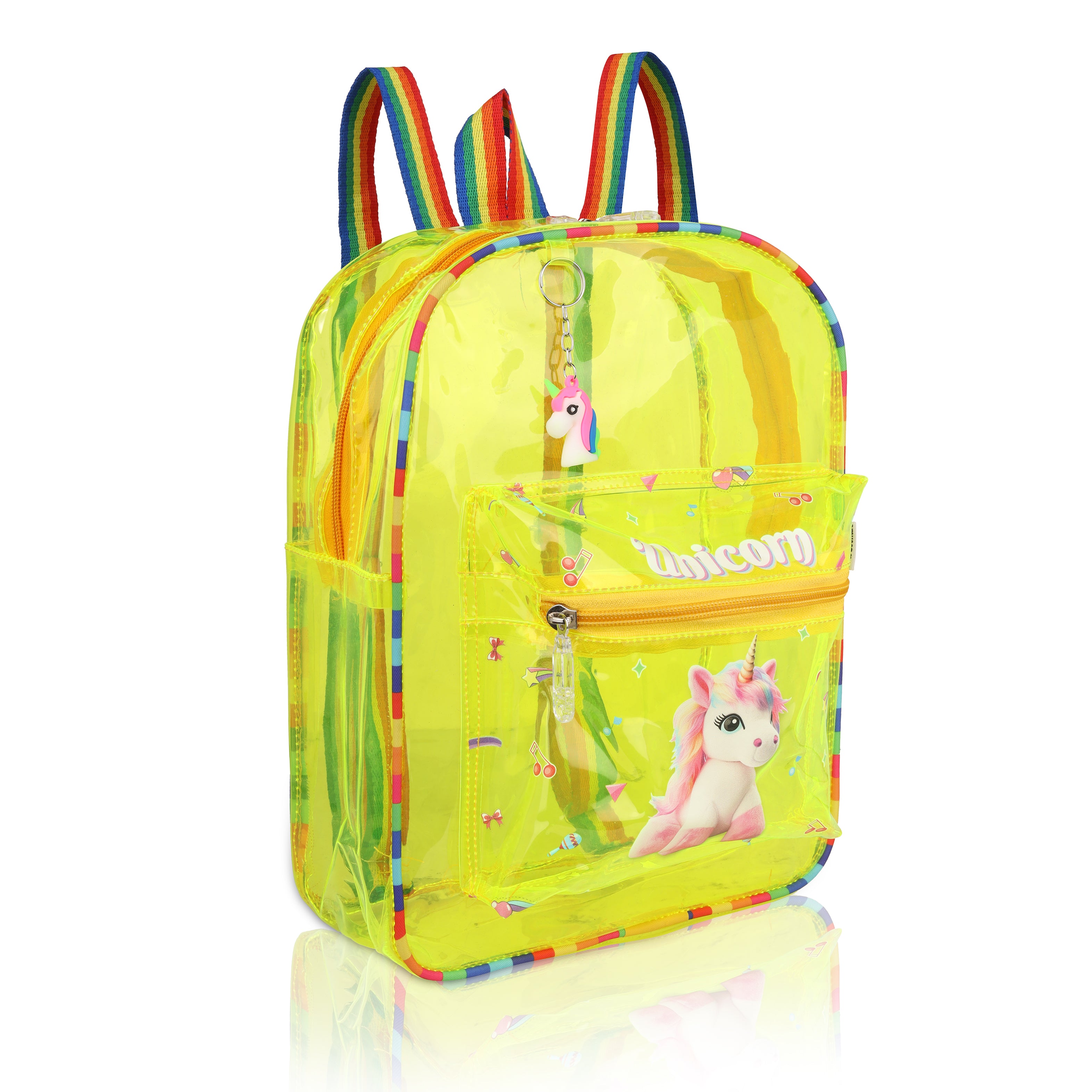 Echo Boomers Yellow Jelly Backpack Stylish, Lightweight & Durable with Unicorn Print, “Unicorn” Text, Transparent Soft Plastic, Adjustable Straps, Sturdy Handle, Premium Zipper & Versatile Design for School and Play.