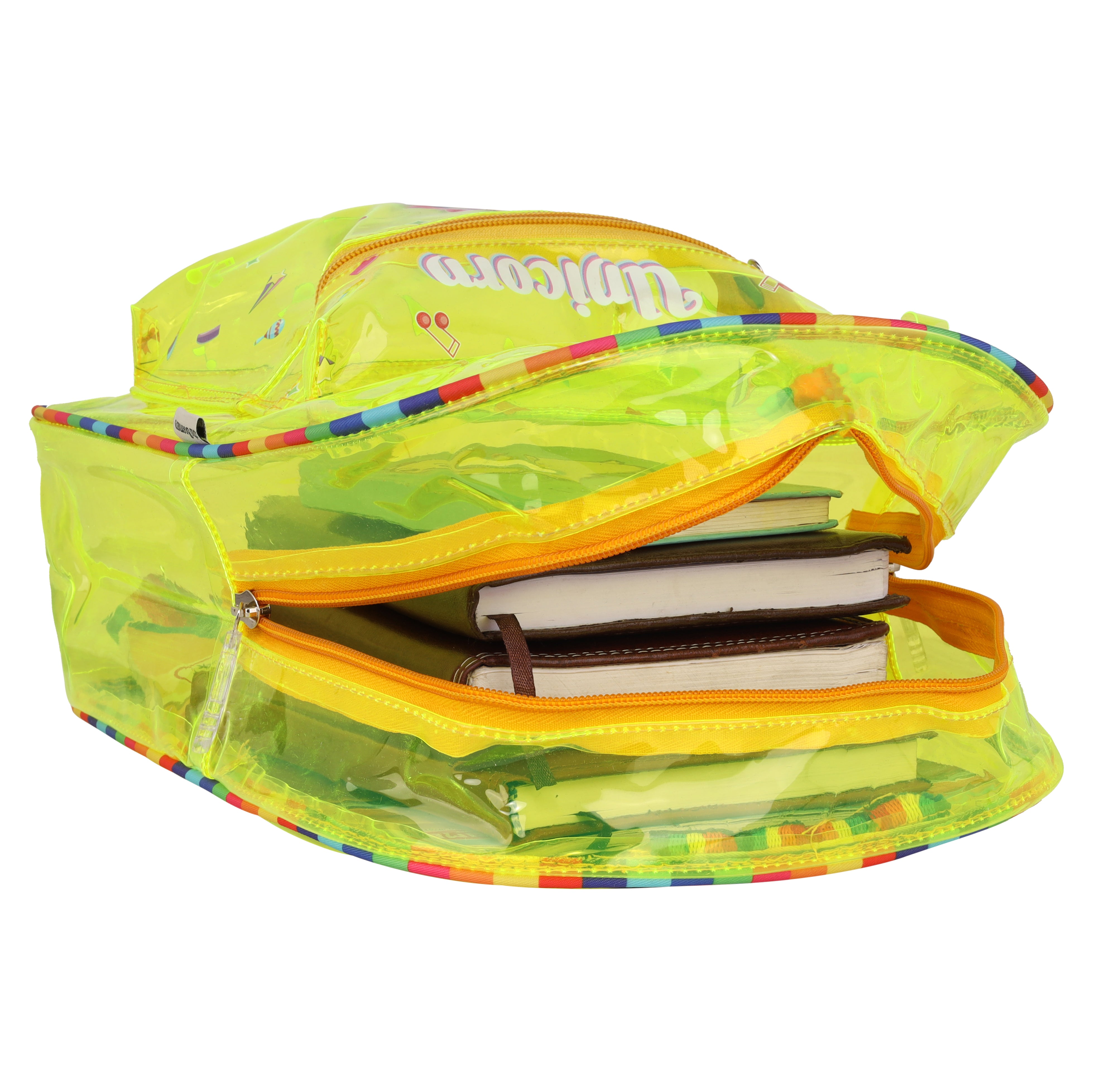 Echo Boomers Yellow Jelly Backpack Stylish, Lightweight & Durable with Unicorn Print, “Unicorn” Text, Transparent Soft Plastic, Adjustable Straps, Sturdy Handle, Premium Zipper & Versatile Design for School and Play.