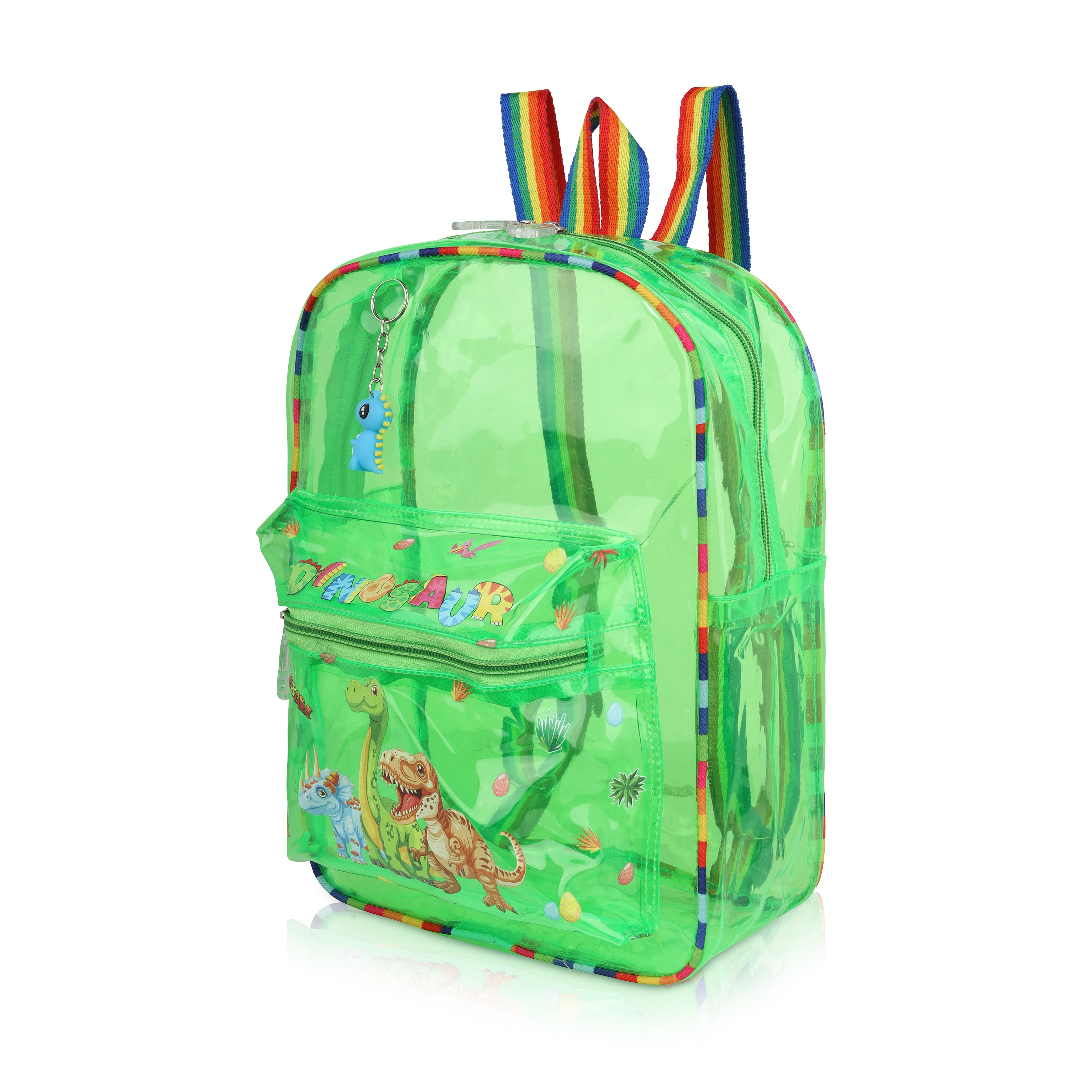 Echo Boomers Green Jelly Backpack Stylish, Lightweight & Durable with Dinosaur Print & “Dinosaur” Text, Transparent Soft Plastic, Adjustable Straps, Sturdy Handle, Premium Zipper & Versatile Design for School, Play & Everyday Adventures.