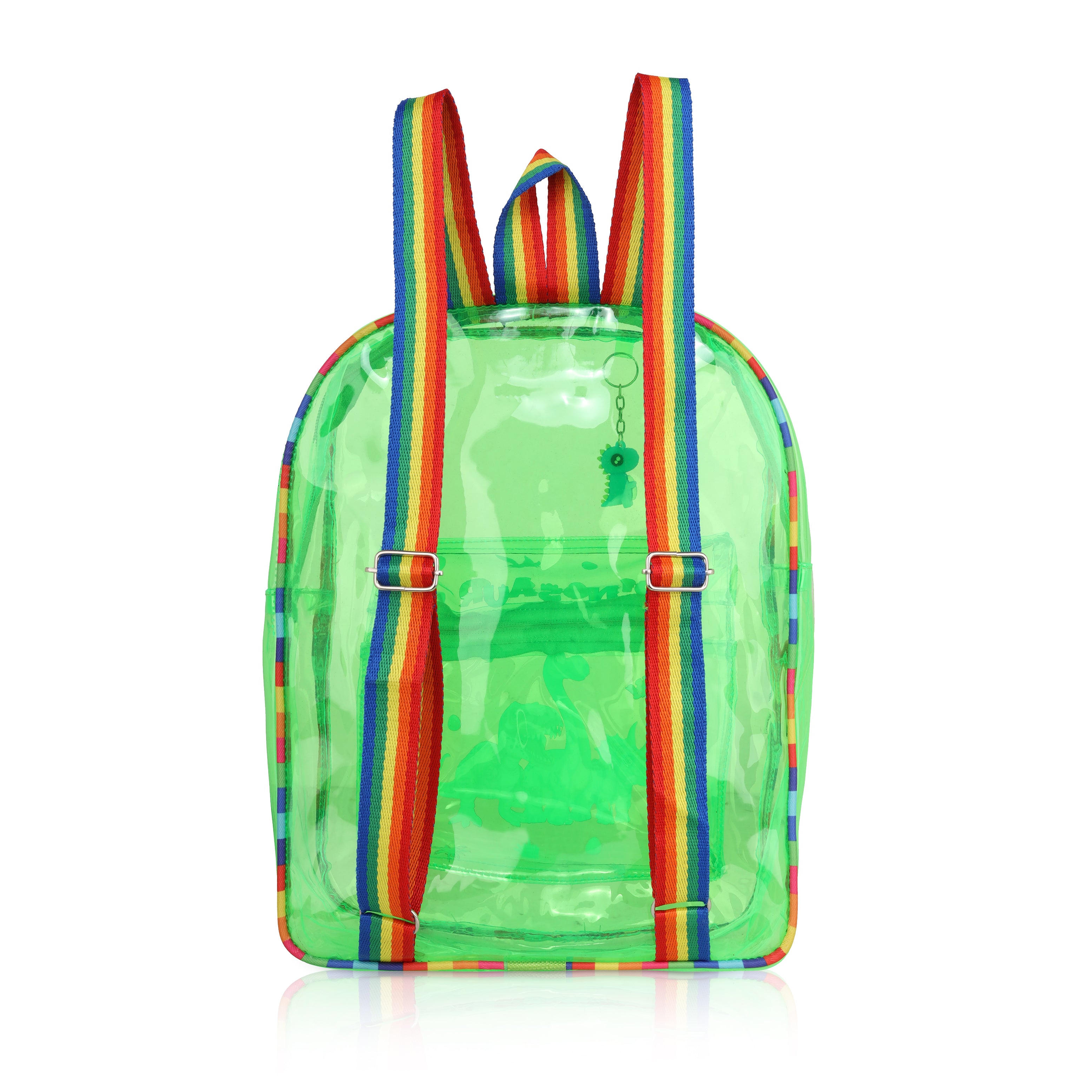 Echo Boomers Green Jelly Backpack Stylish, Lightweight & Durable with Dinosaur Print & “Dinosaur” Text, Transparent Soft Plastic, Adjustable Straps, Sturdy Handle, Premium Zipper & Versatile Design for School, Play & Everyday Adventures.