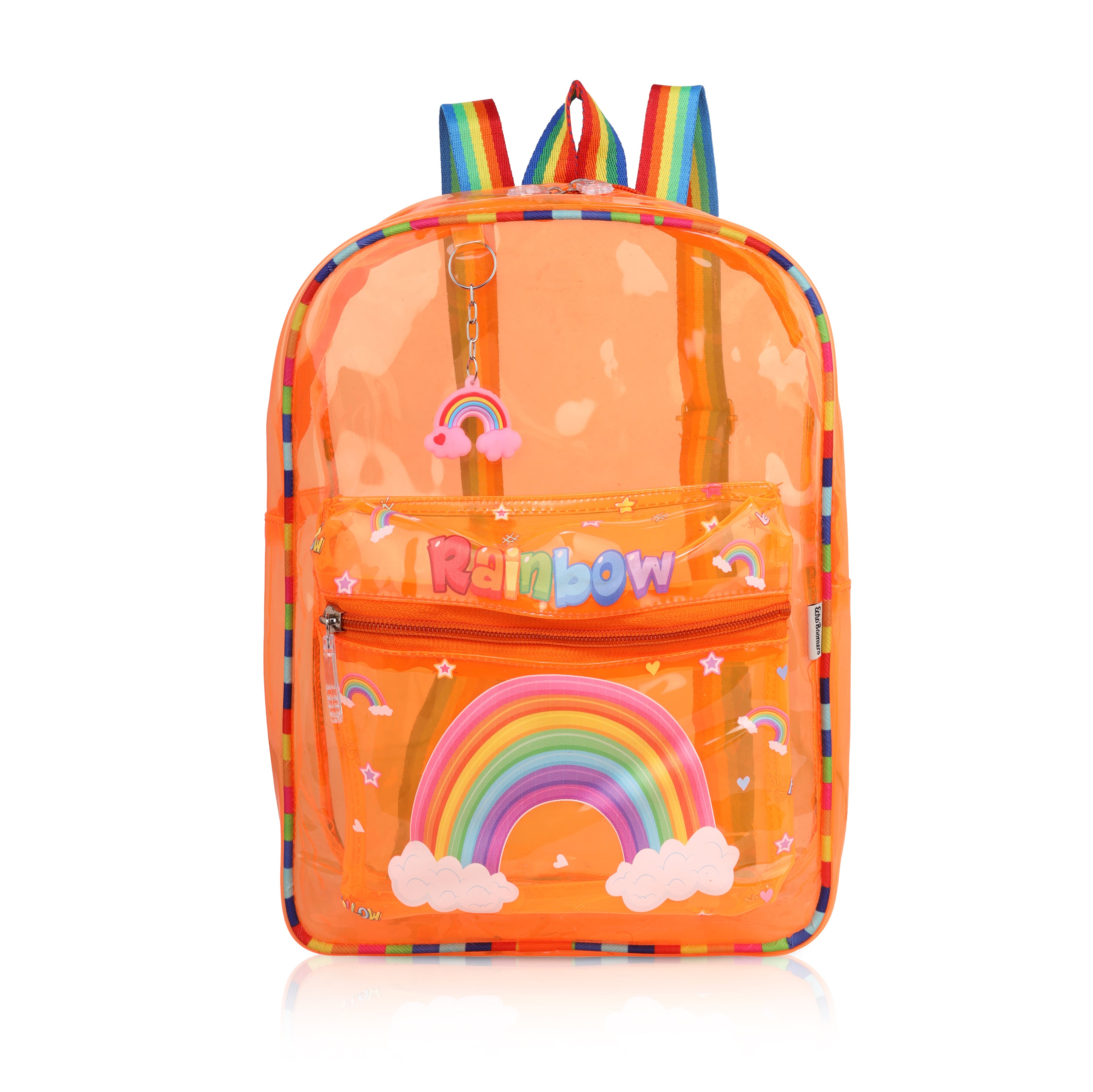Echo Boomers Orange Jelly Backpack Stylish, Lightweight & Durable with Rainbow Print, Transprint Soft Plastic, Adjustable Straps, Sturdy Handle, Premium Zipper & Versatile Design for School, Play & Everyday Adventures.