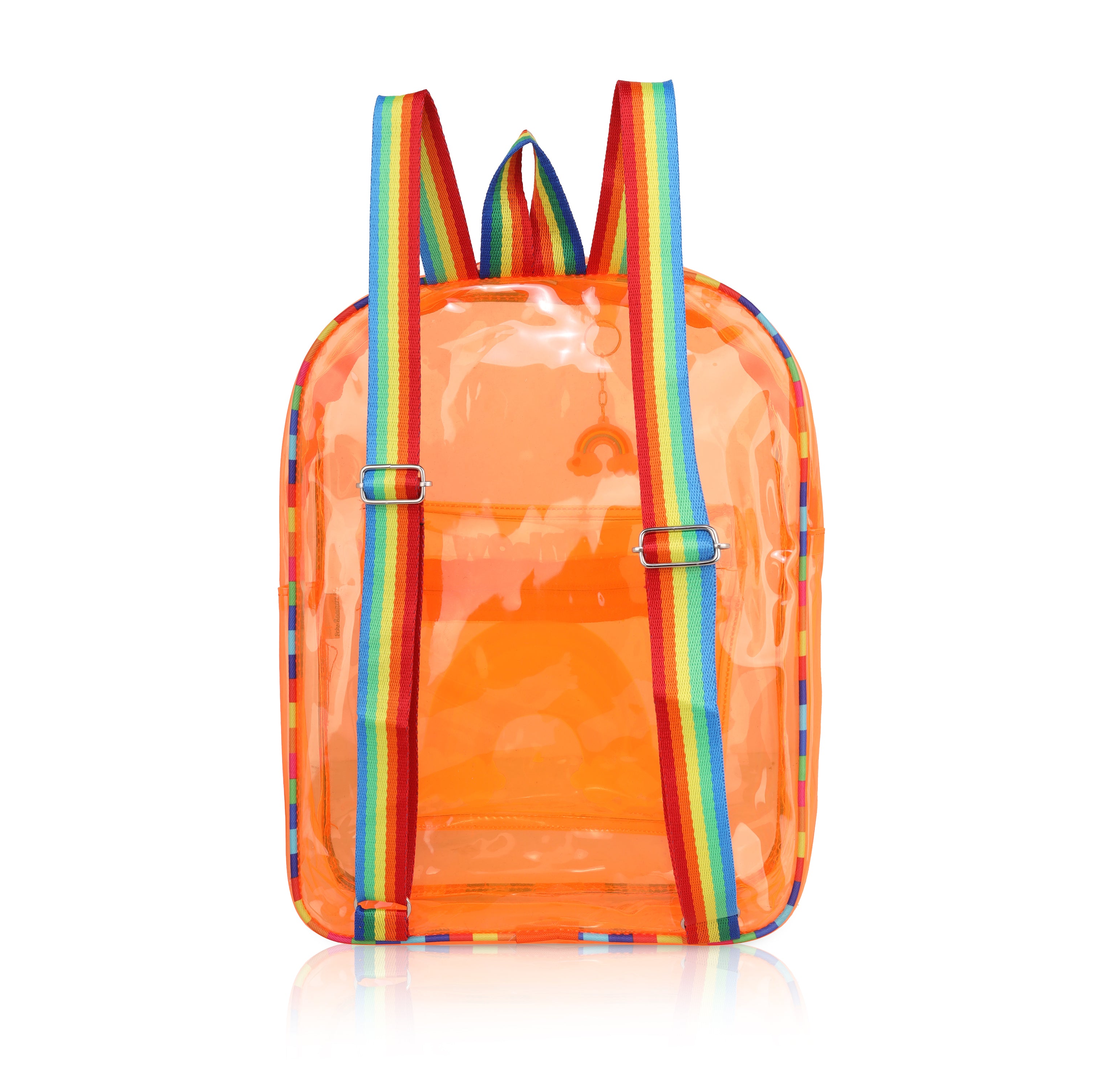 Echo Boomers Orange Jelly Backpack Stylish, Lightweight & Durable with Rainbow Print, Transprint Soft Plastic, Adjustable Straps, Sturdy Handle, Premium Zipper & Versatile Design for School, Play & Everyday Adventures.