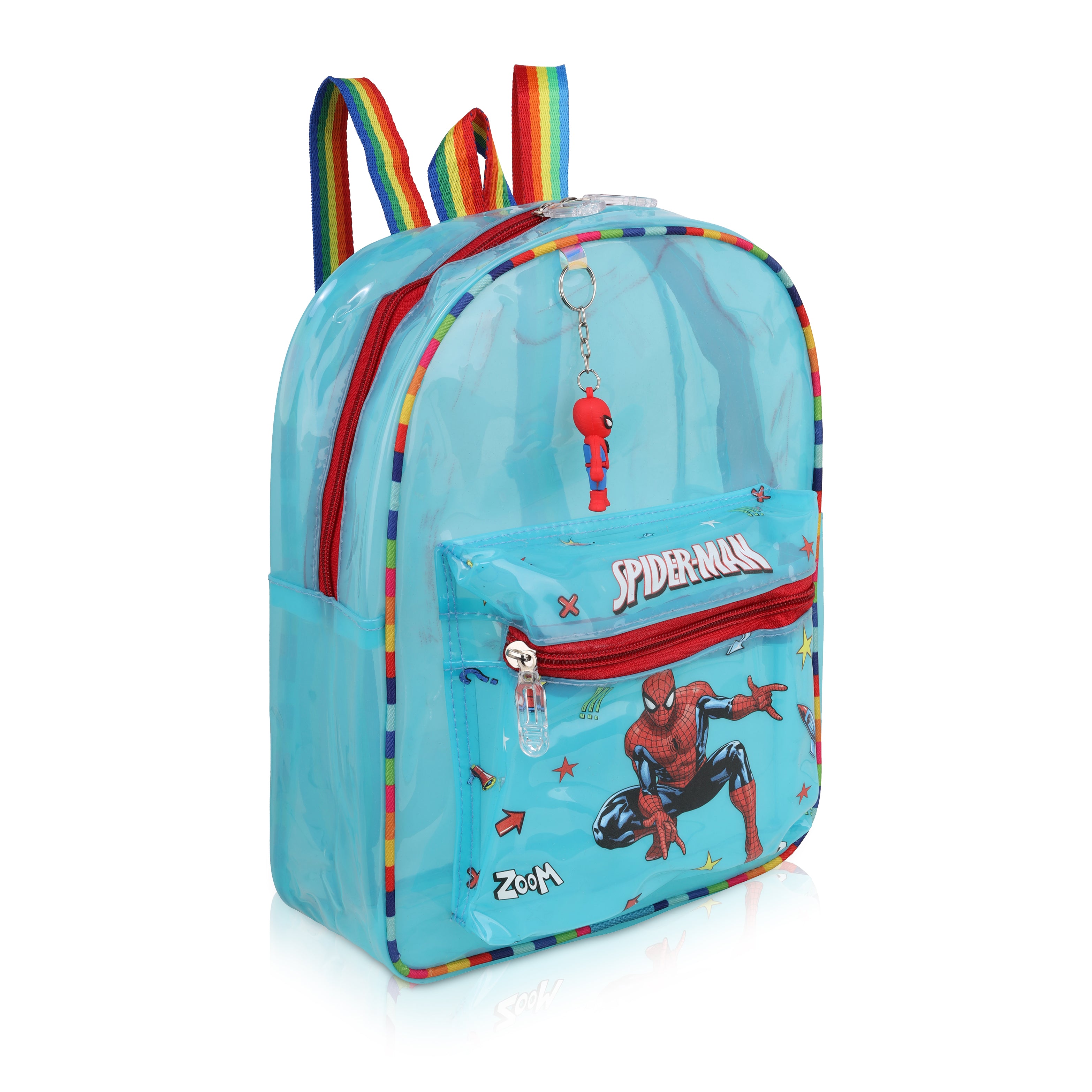 Echo Boomers Blue Jelly Backpack Stylish, Lightweight & Durable with Spiderman Print, Transparent Soft Plastic, Adjustable Straps, Sturdy Handle, Premium Zipper & Versatile Design for School, Play & Everyday Adventures.