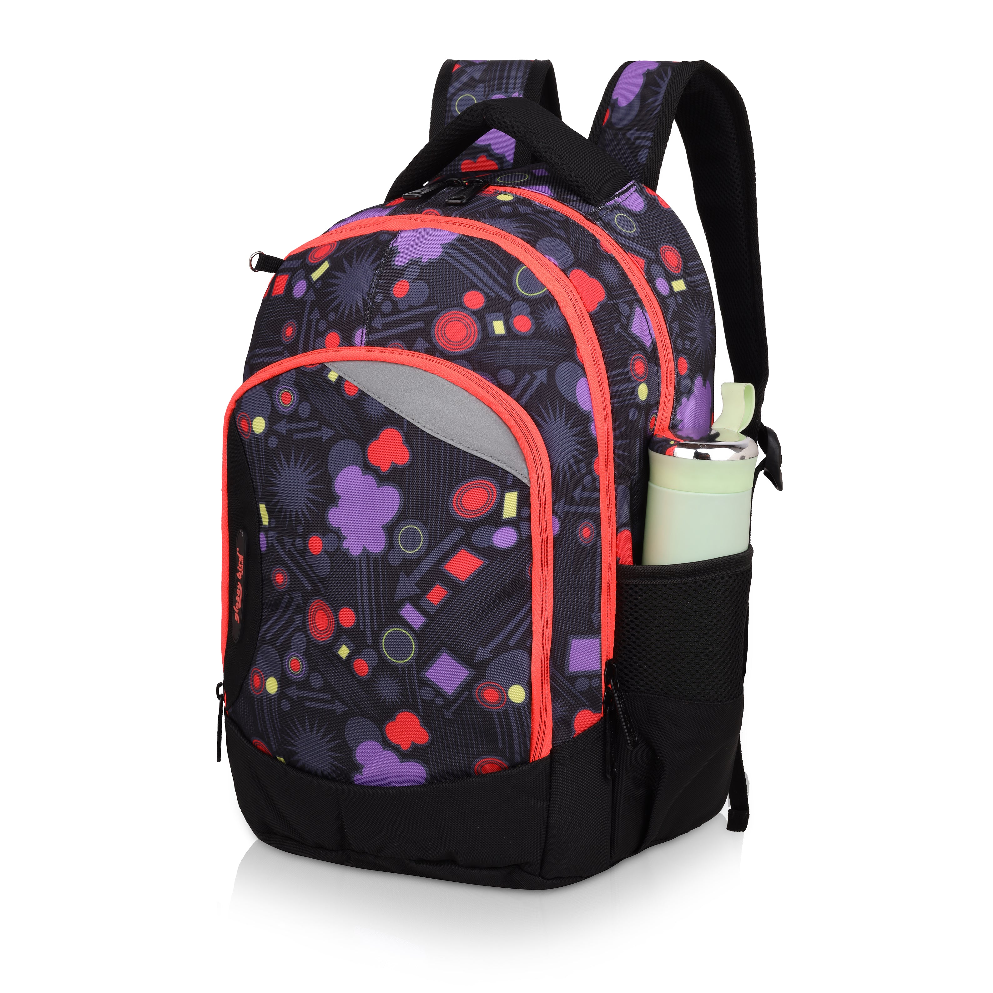 Echo Boomers Glossy Bird Backpack (BLACK) – Lightweight Water-Resistant School Bag for Girls & Boys with Detachable Pouch & Bottle Holder – Stylish Multi-Pocket Travel Backpack