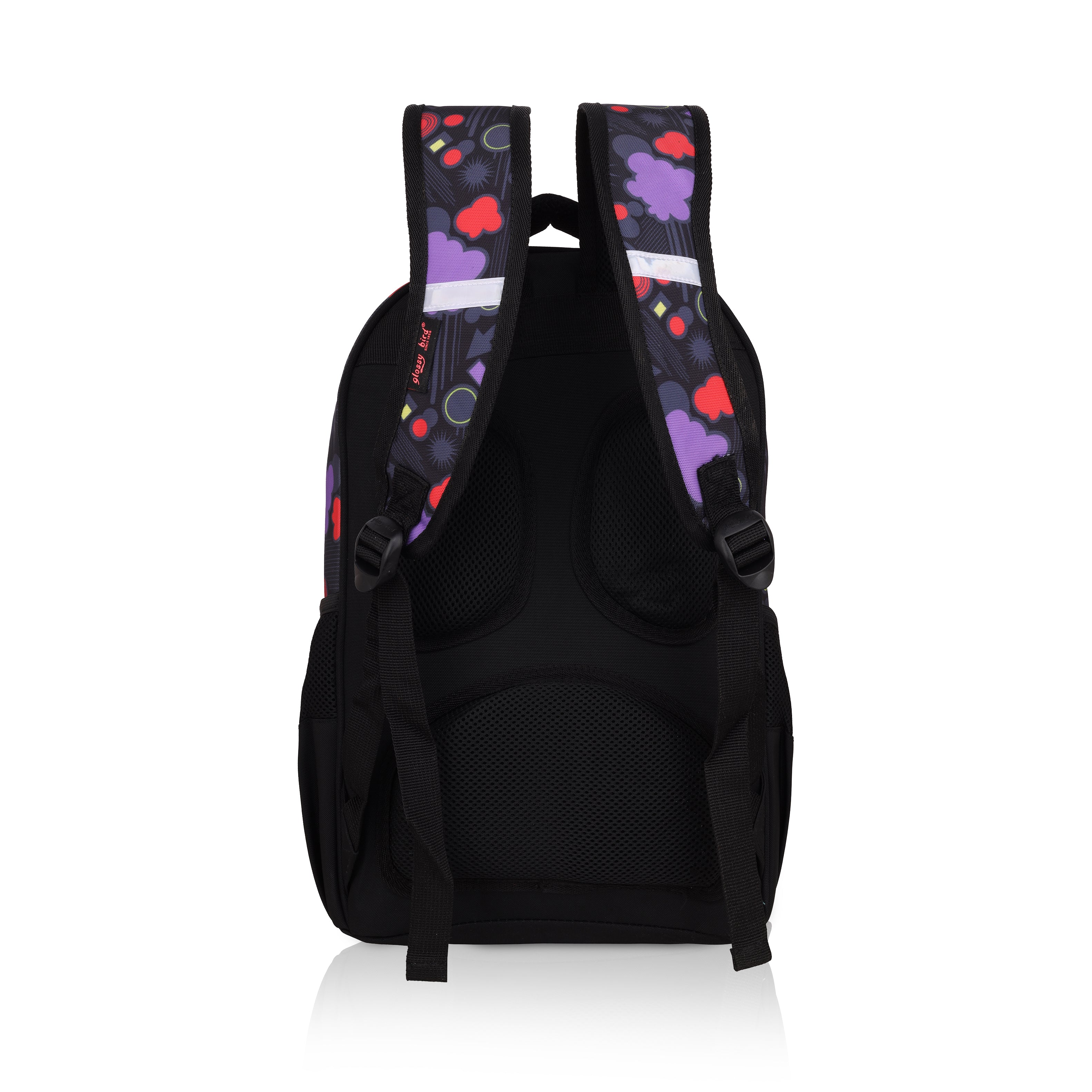 Echo Boomers Glossy Bird Backpack (BLACK) – Lightweight Water-Resistant School Bag for Girls & Boys with Detachable Pouch & Bottle Holder – Stylish Multi-Pocket Travel Backpack
