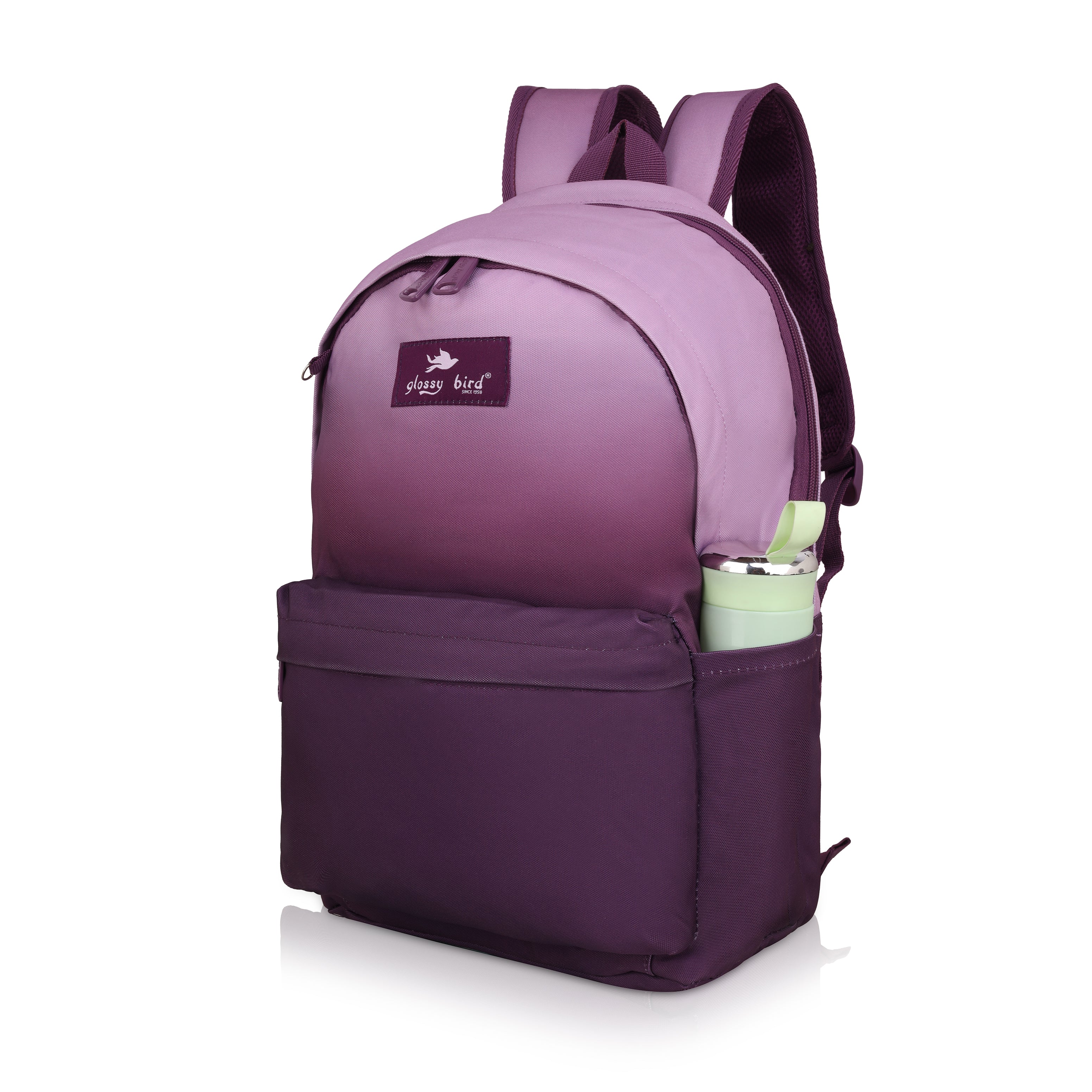 Echo Boomers Glossy Bird Backpack with Pouch – Casual Backpack with Compartments, Front Pocket, Bottle Holder – Ideal for School, College, Travel – Boys, Girls, Men, Women (Pink)