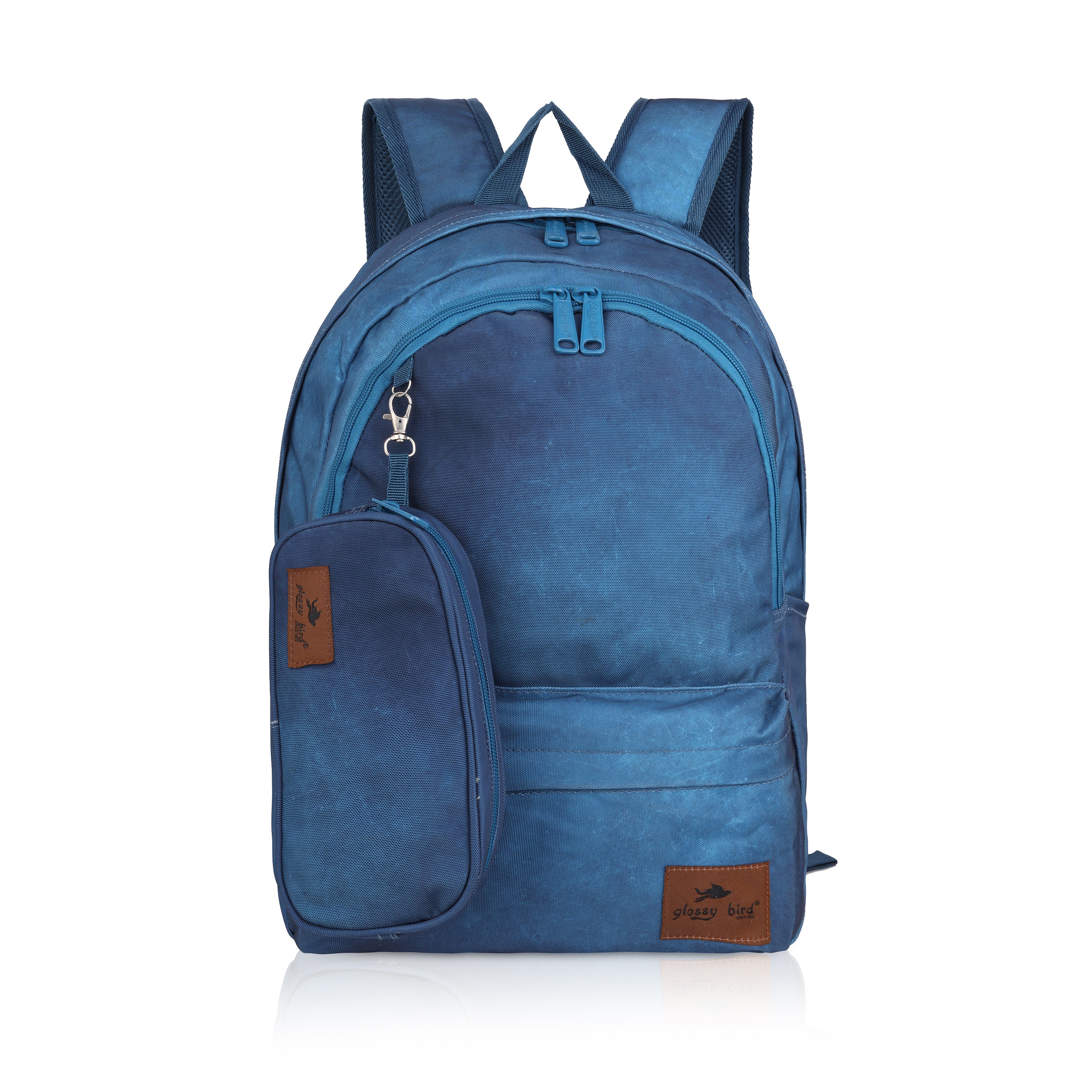 Echo Boomers Glossy Bird Backpack by Echo Boomers – Water-Resistant Bag with 3 Compartments, Bottle Holder, Padded Straps & Detachable Pouch – Ideal for School & Travel (Blue)