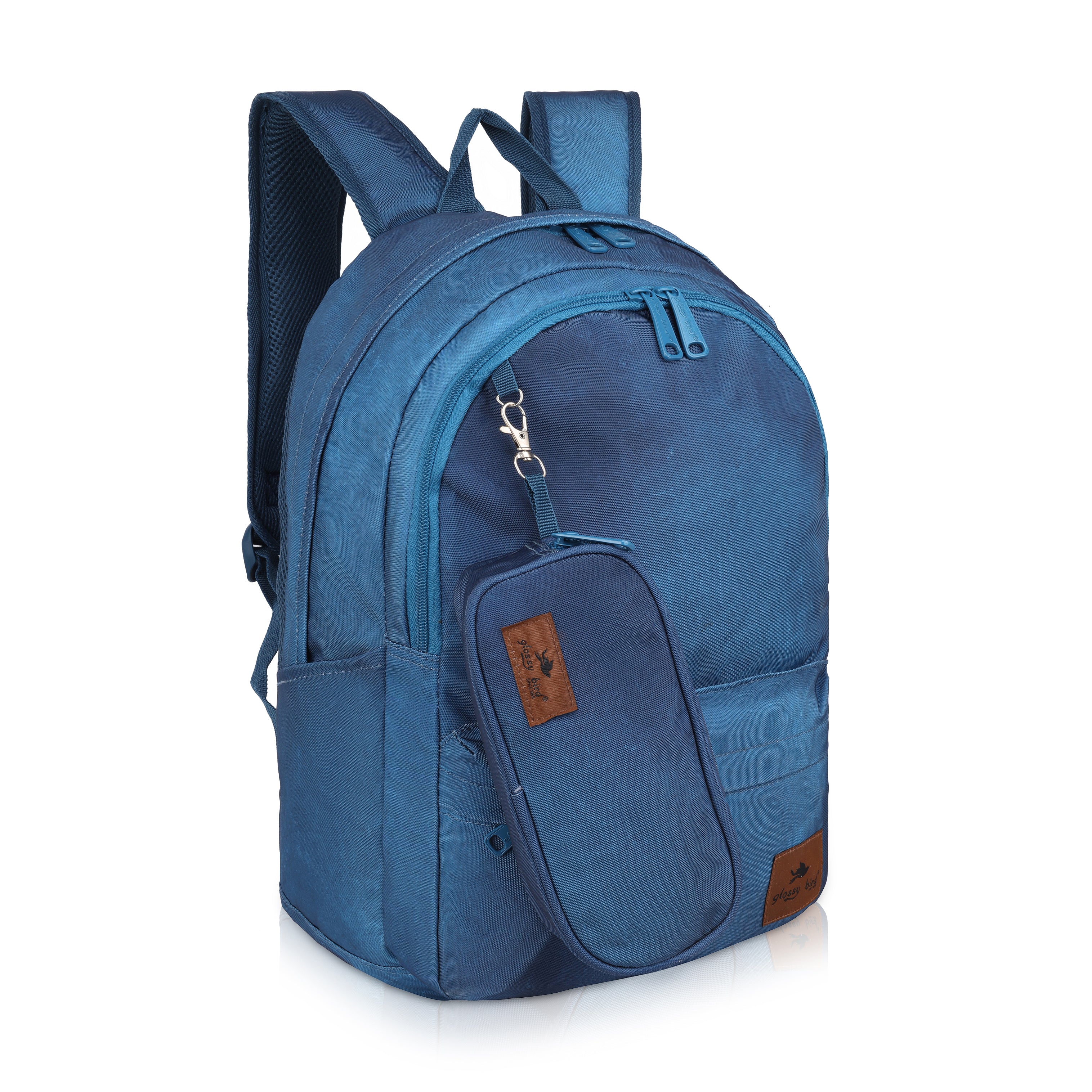 Echo Boomers Glossy Bird Backpack by Echo Boomers – Water-Resistant Bag with 3 Compartments, Bottle Holder, Padded Straps & Detachable Pouch – Ideal for School & Travel (Blue)