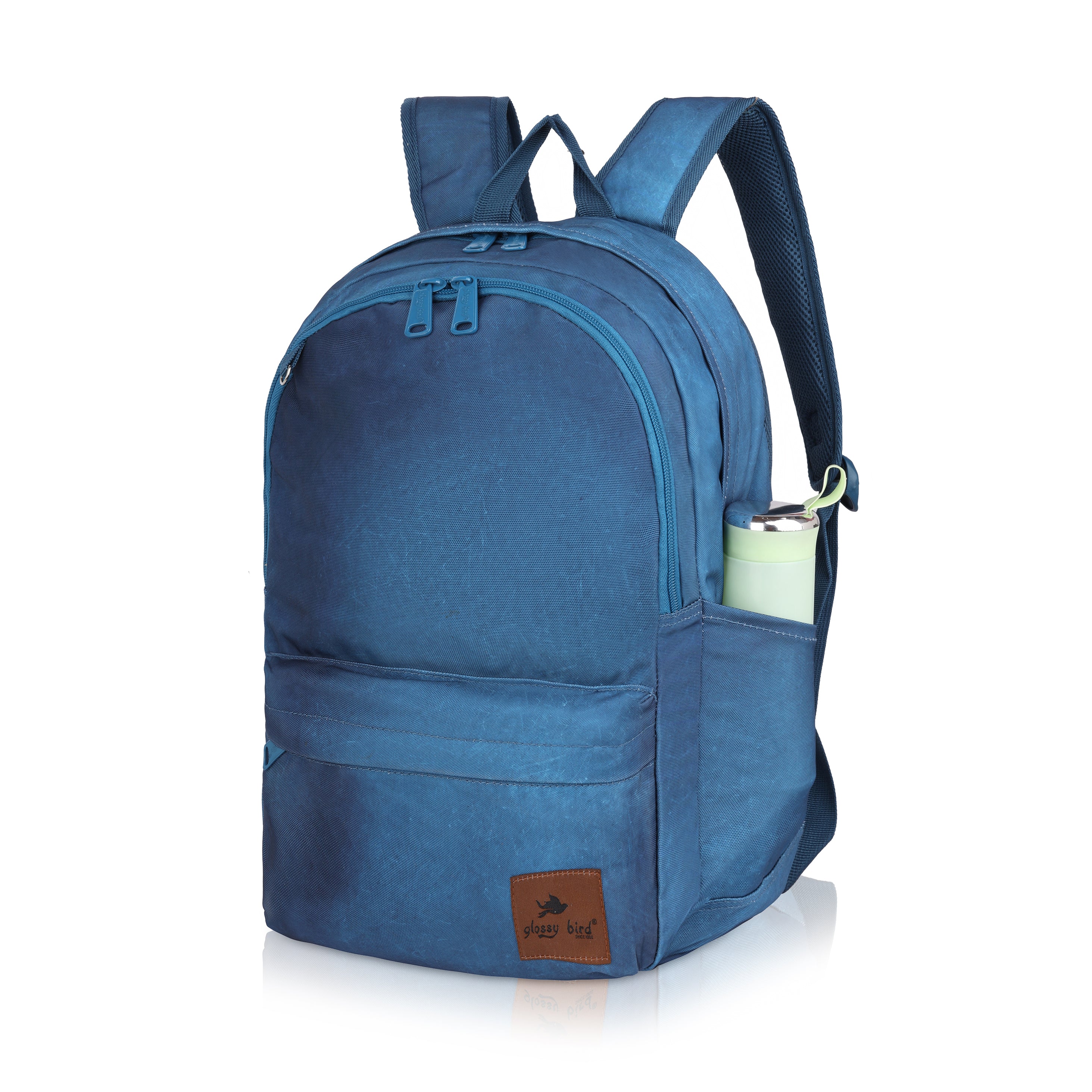 Echo Boomers Glossy Bird Backpack by Echo Boomers – Water-Resistant Bag with 3 Compartments, Bottle Holder, Padded Straps & Detachable Pouch – Ideal for School & Travel (Blue)