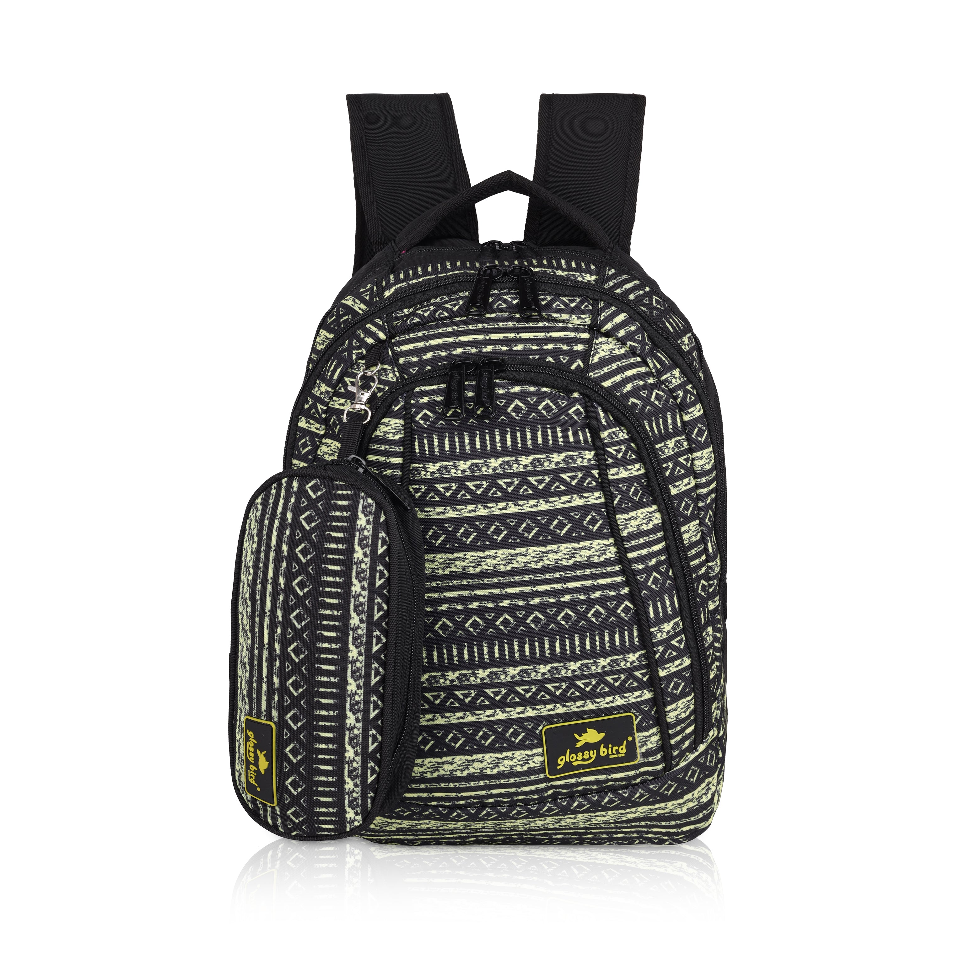 Echo Boomers Glossy Bird Unisex Backpack for School, Office & Travel – Water-Resistant, Lightweight Bag with 4 Compartments, Bottle Holder, Detachable Pouch & Ergonomic Straps (Purple)