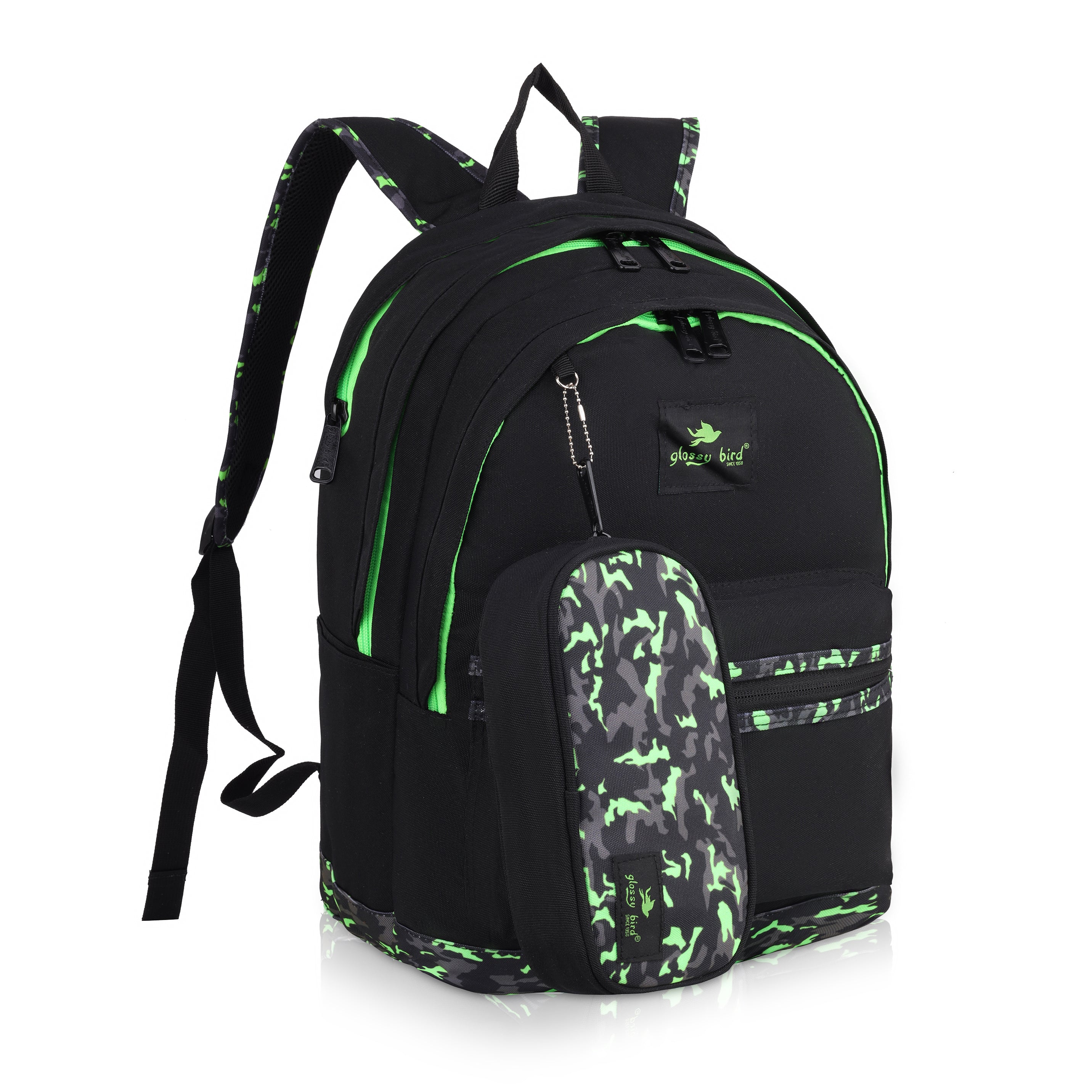 Echo Boomers Glossy Bird Backpack (PURPLE) – Water-Resistant School, Travel & Office Bag for Men & Women with Detachable Pouch, Padded Straps, Multi-Pockets & Reflective Strips