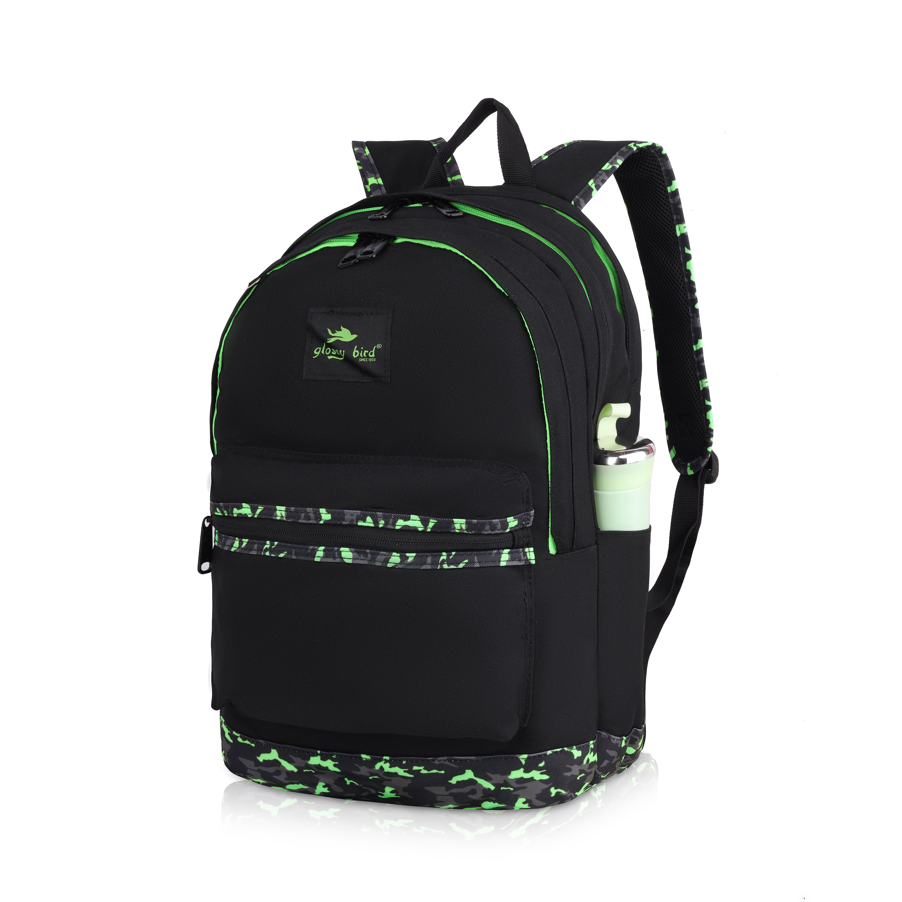 Echo Boomers Glossy Bird Backpack (PURPLE) – Water-Resistant School, Travel & Office Bag for Men & Women with Detachable Pouch, Padded Straps, Multi-Pockets & Reflective Strips
