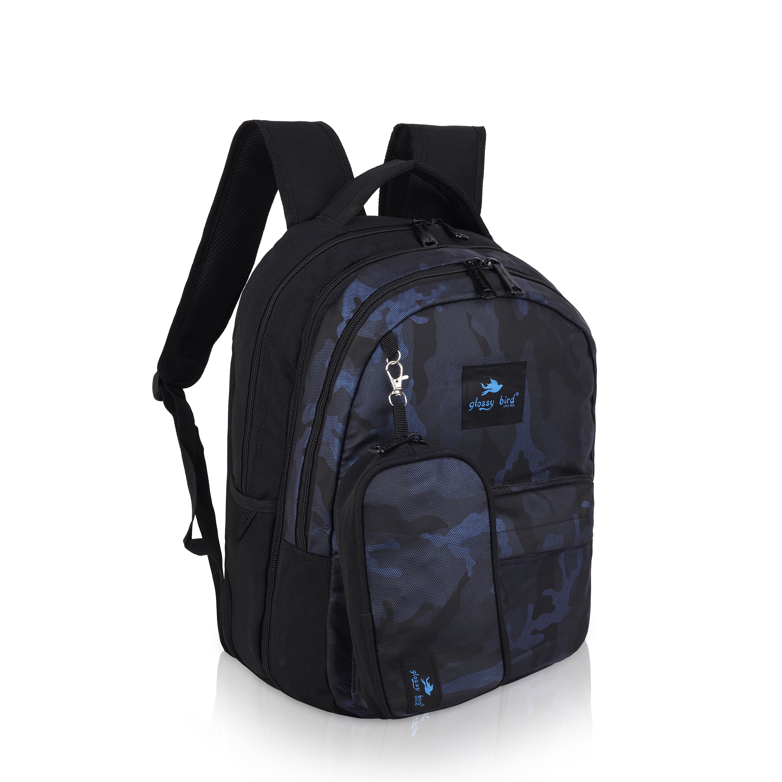 Echo Boomers Glossy Bird Backpack – Water-Resistant Unisex Bag with 4 Compartments, Bottle Holder, Detachable Pouch & Padded Straps – Travel & School Backpack (SKY)