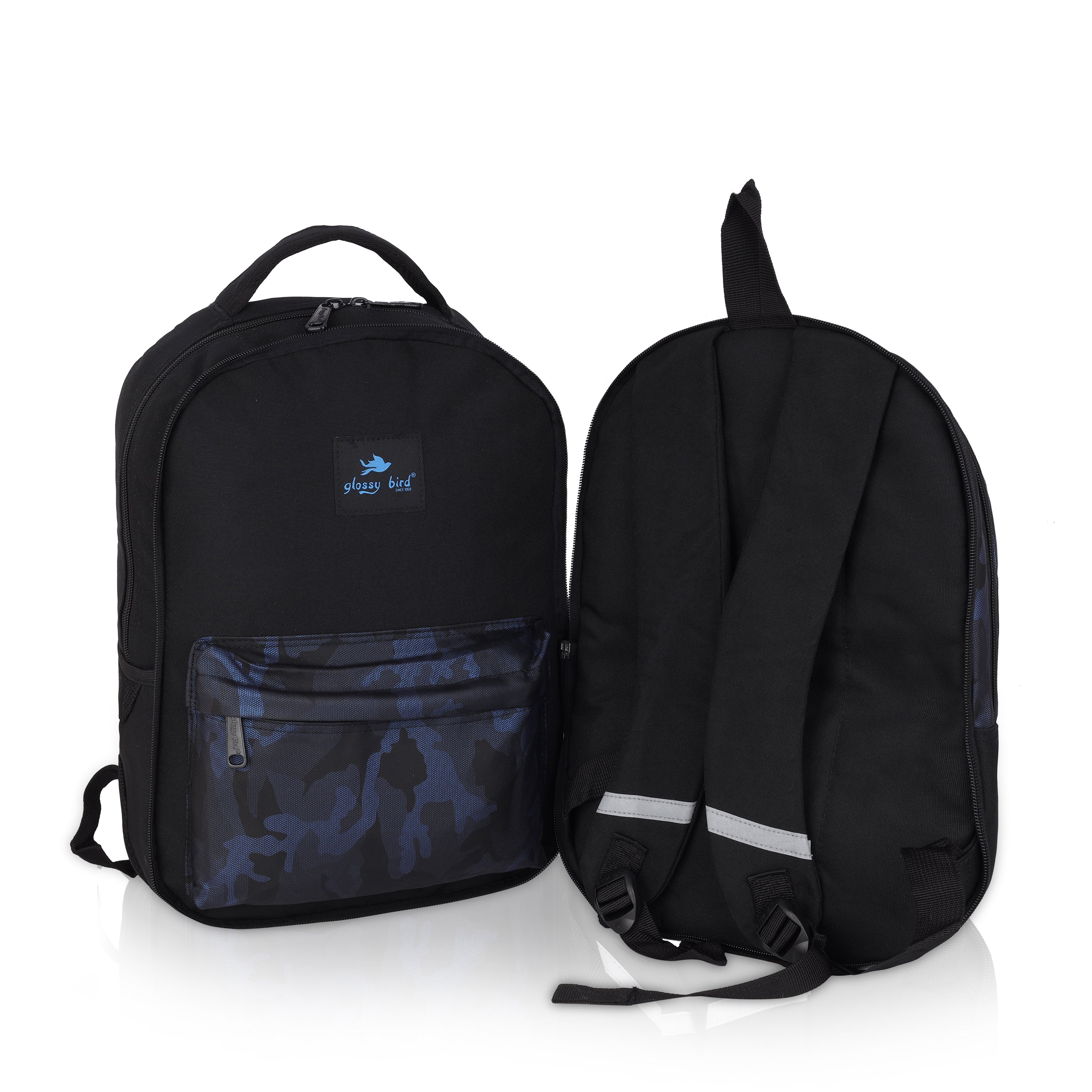 Echo Boomers Glossy Bird Backpack – Water-Resistant Unisex Bag with 4 Compartments, Bottle Holder, Detachable Pouch & Padded Straps – Travel & School Backpack (SKY)