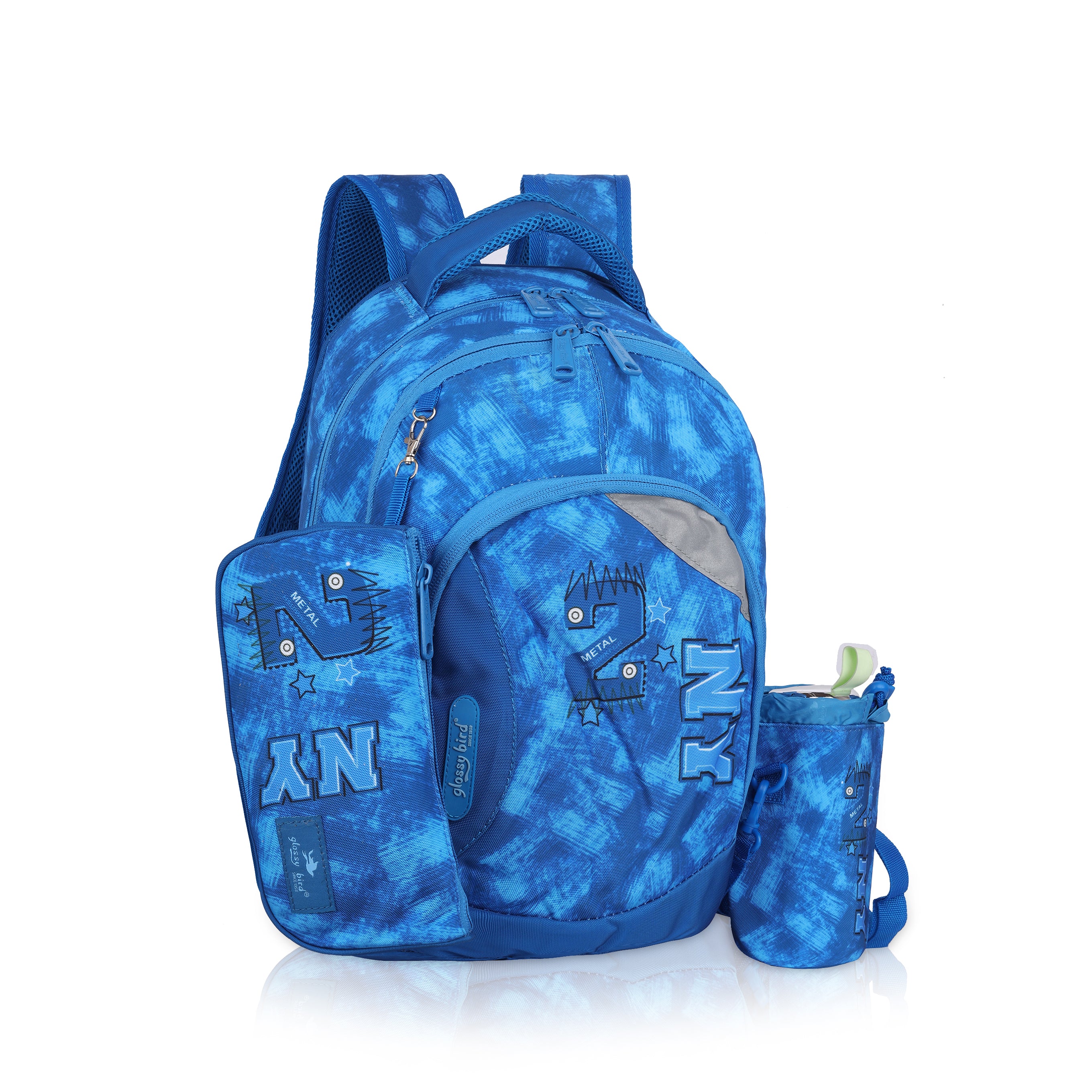 Echo Boomers -Orange Glossy Bird Backpack – Unisex, Water-Resistant with Detachable Pouch & Bottle Holder – Ideal for School, College & Travel