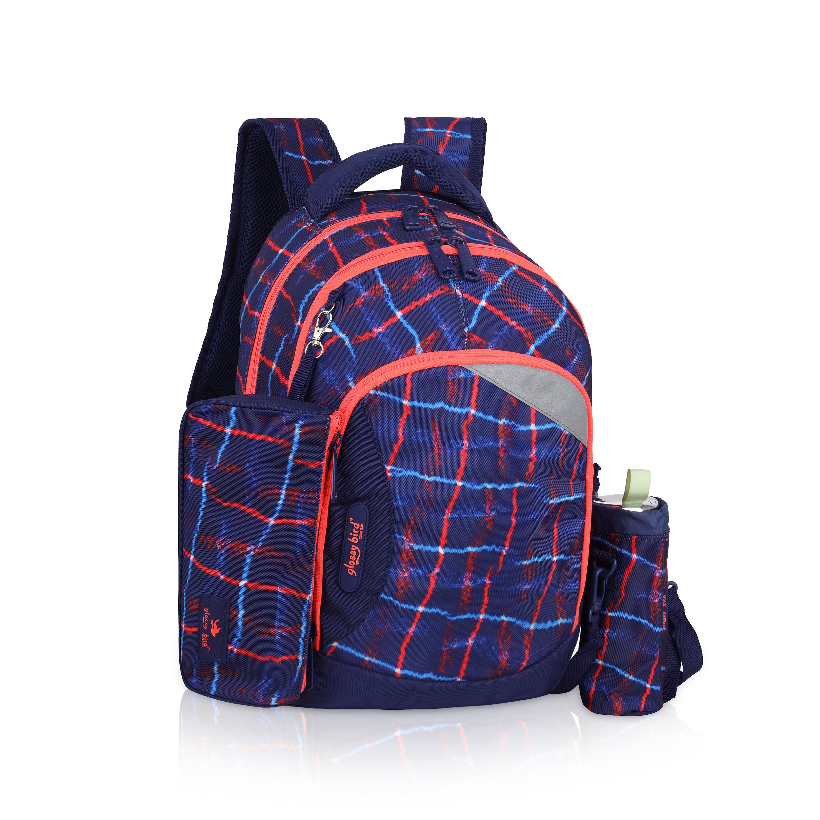 Echo Boomers Glossy Bird Backpack (BLACK) – Lightweight Water-Resistant School Bag for Girls & Boys with Detachable Pouch & Bottle Holder – Stylish Multi-Pocket Travel Backpack