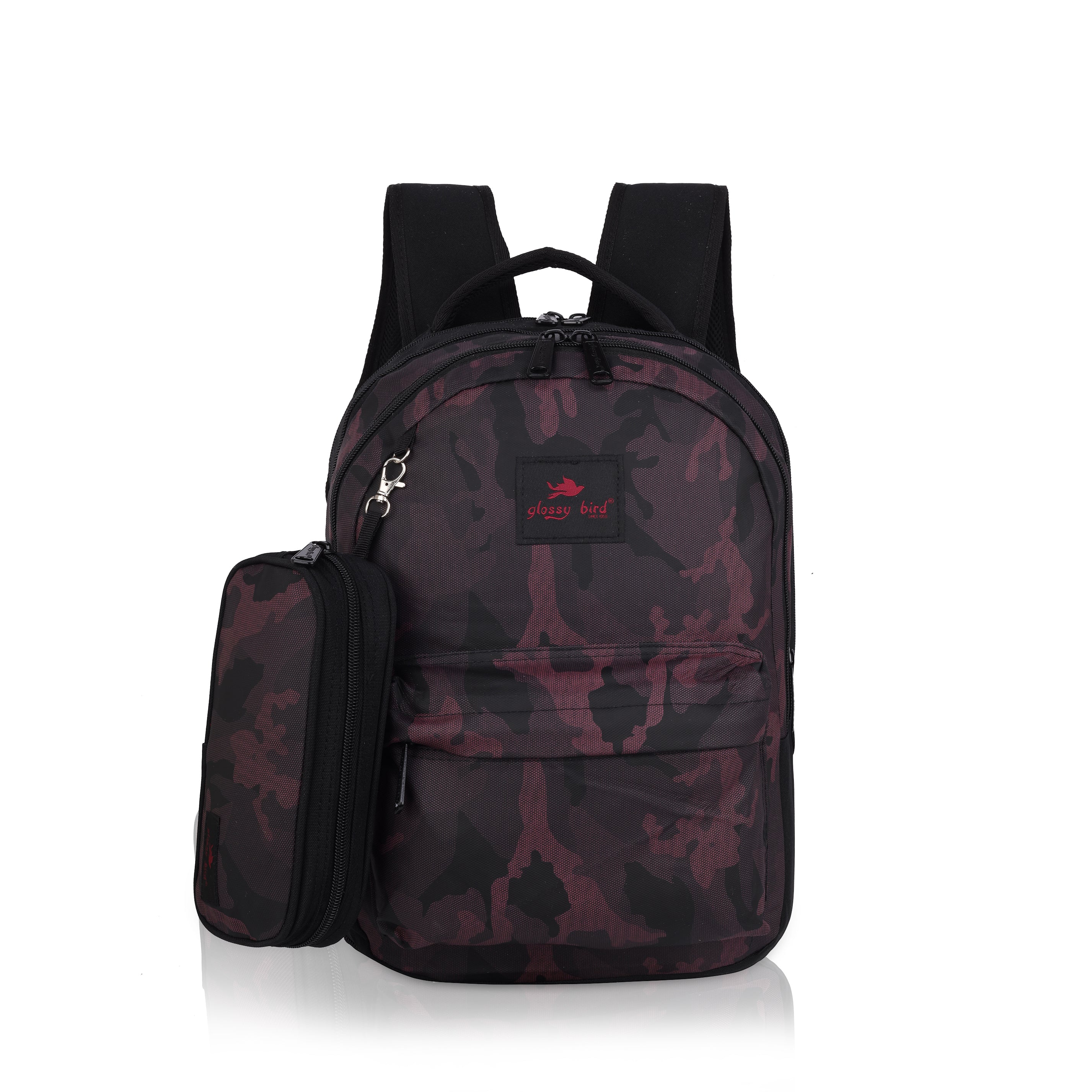 Echo Boomers Glossy Bird Backpack – Water-Resistant Unisex Bag with 4 Compartments, Bottle Holder, Detachable Pouch & Padded Straps – Travel & School Backpack (SKY)