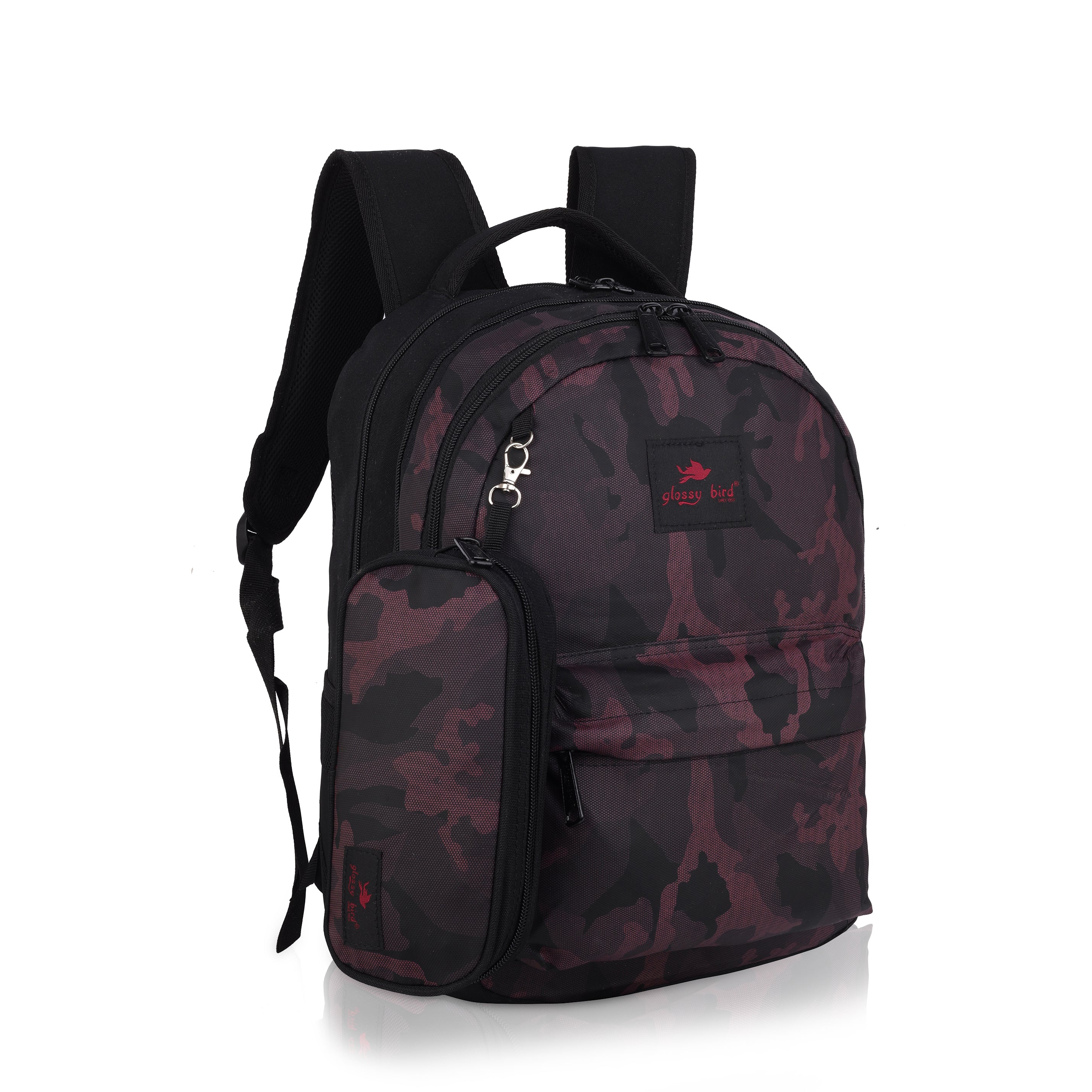 Echo Boomers Glossy Bird Backpack – Water-Resistant Unisex Bag with 4 Compartments, Bottle Holder, Detachable Pouch & Padded Straps – Travel & School Backpack (SKY)