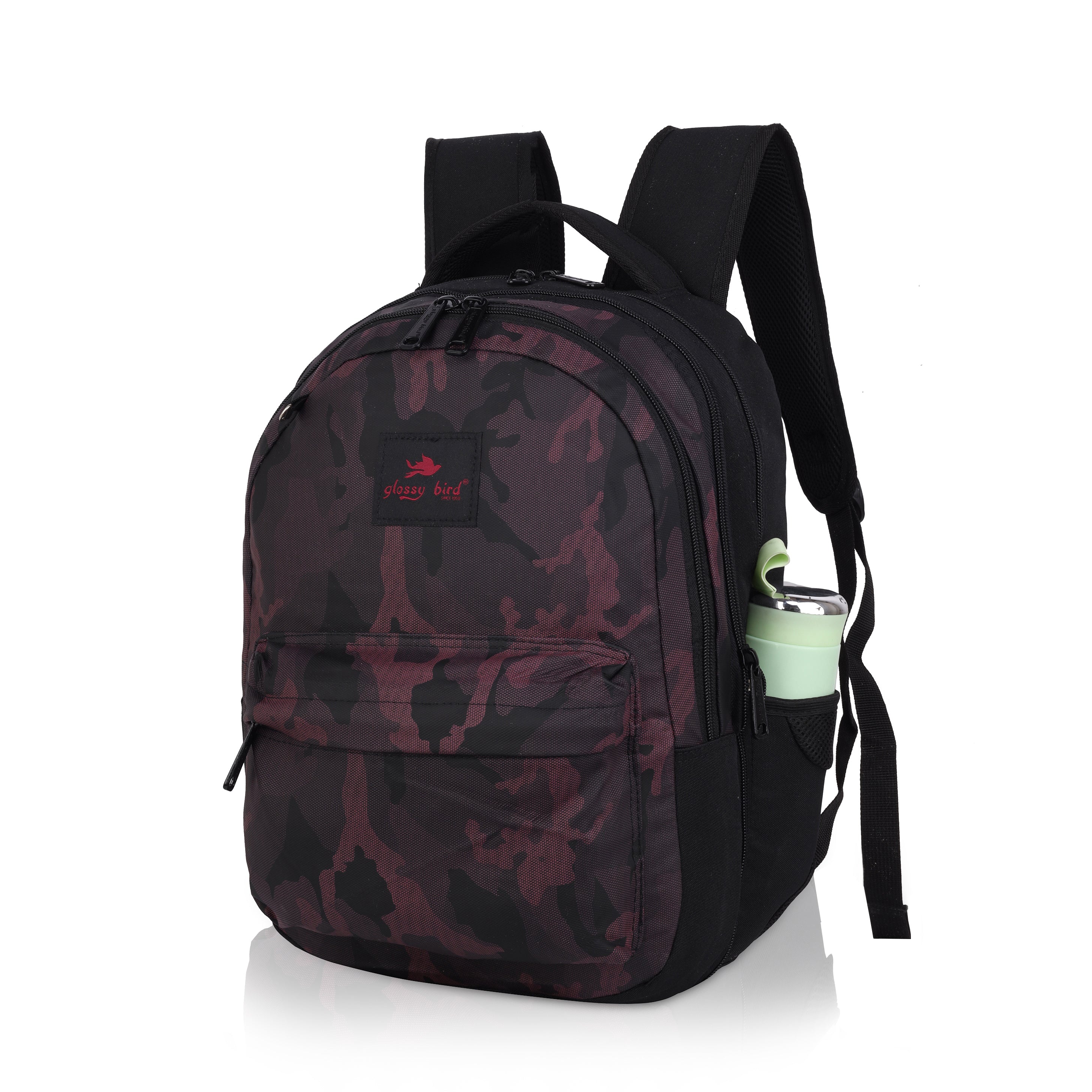 Echo Boomers Glossy Bird Backpack – Water-Resistant Unisex Bag with 4 Compartments, Bottle Holder, Detachable Pouch & Padded Straps – Travel & School Backpack (SKY)